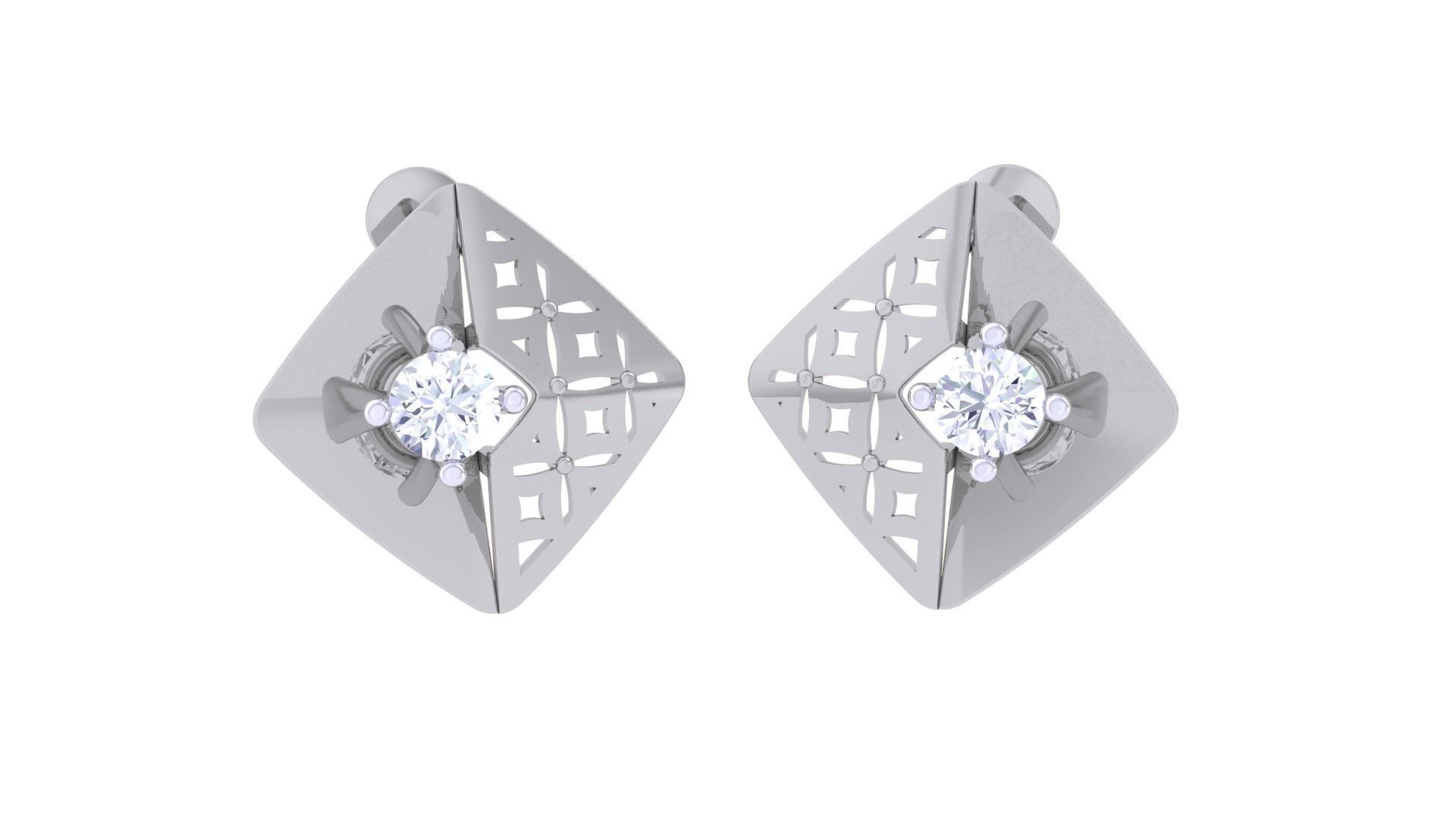 Women solitaire studs mesh Earrings 3dm stl 3mf obj glb gltf mtl 3D print model_4