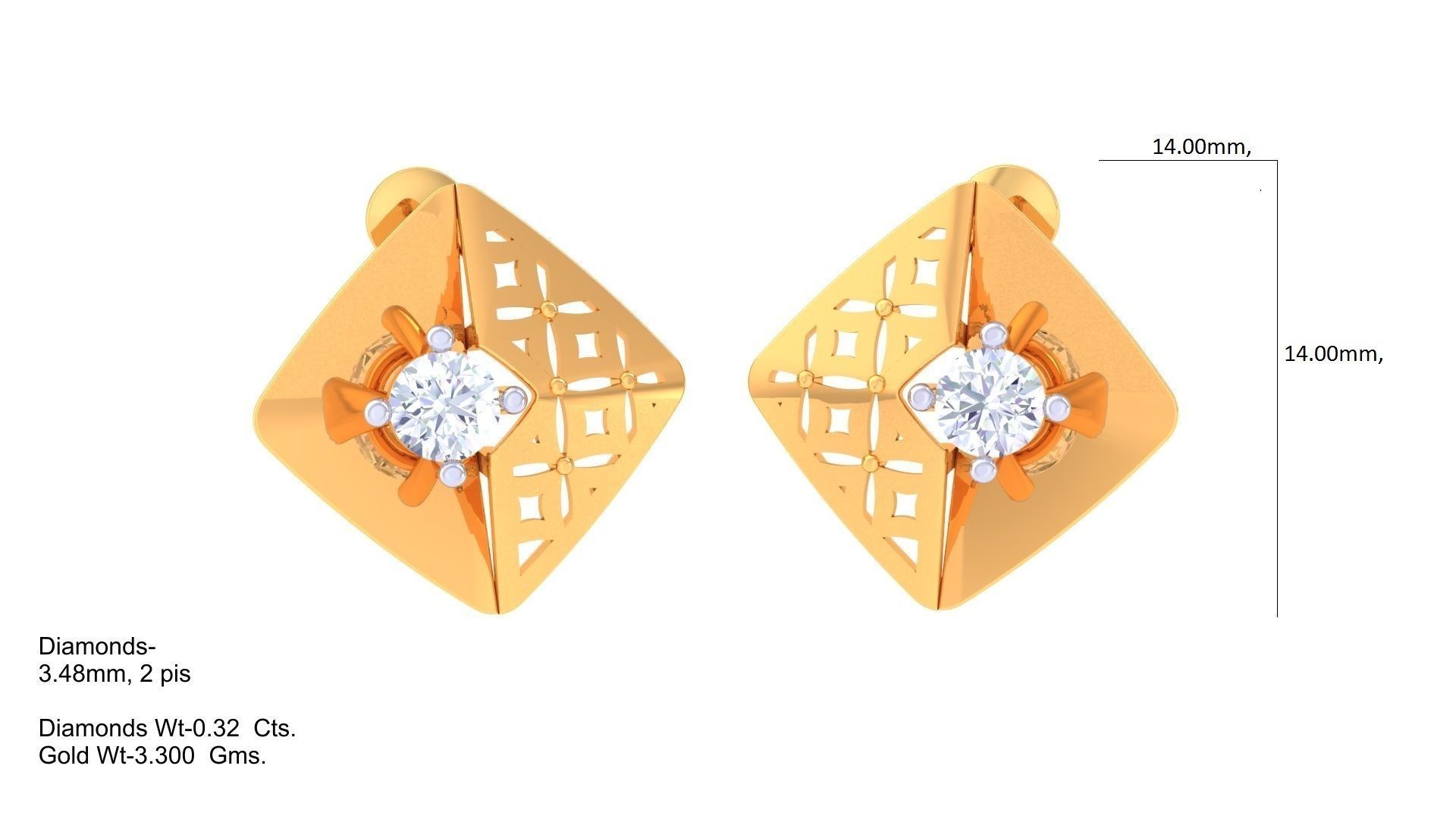 Women solitaire studs mesh Earrings 3dm stl 3mf obj glb gltf mtl 3D print model_1