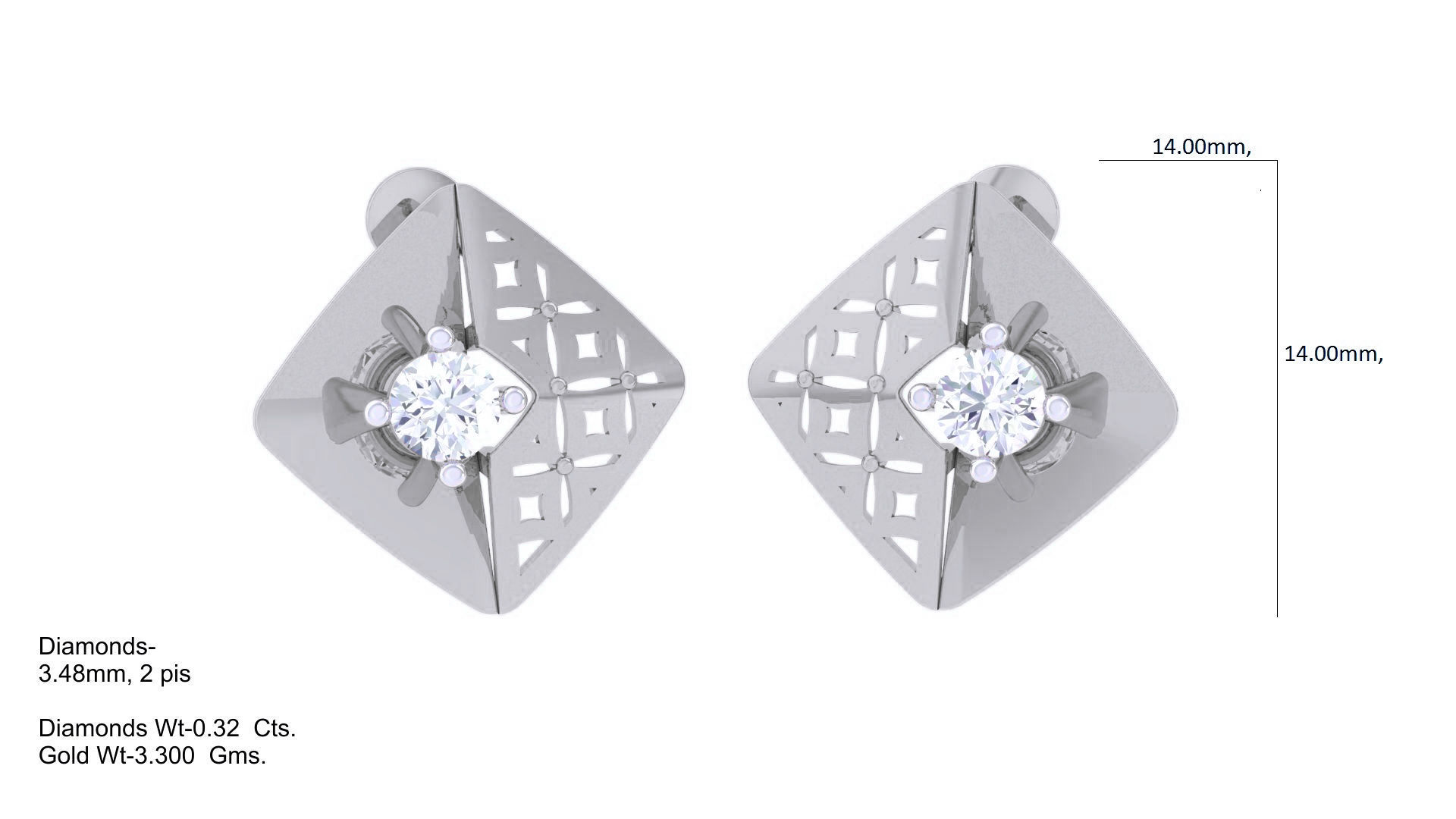 Women solitaire studs mesh Earrings 3dm stl 3mf obj glb gltf mtl 3D print model_3