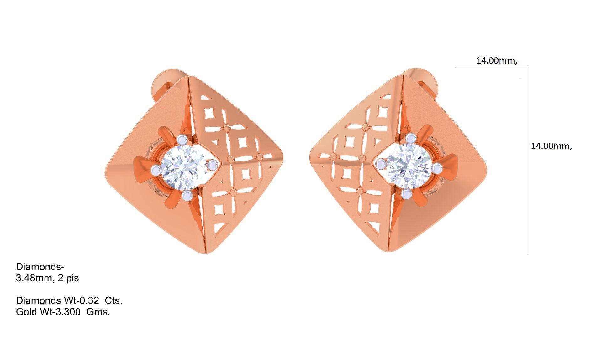 Women solitaire studs mesh Earrings 3dm stl 3mf obj glb gltf mtl 3D print model_2