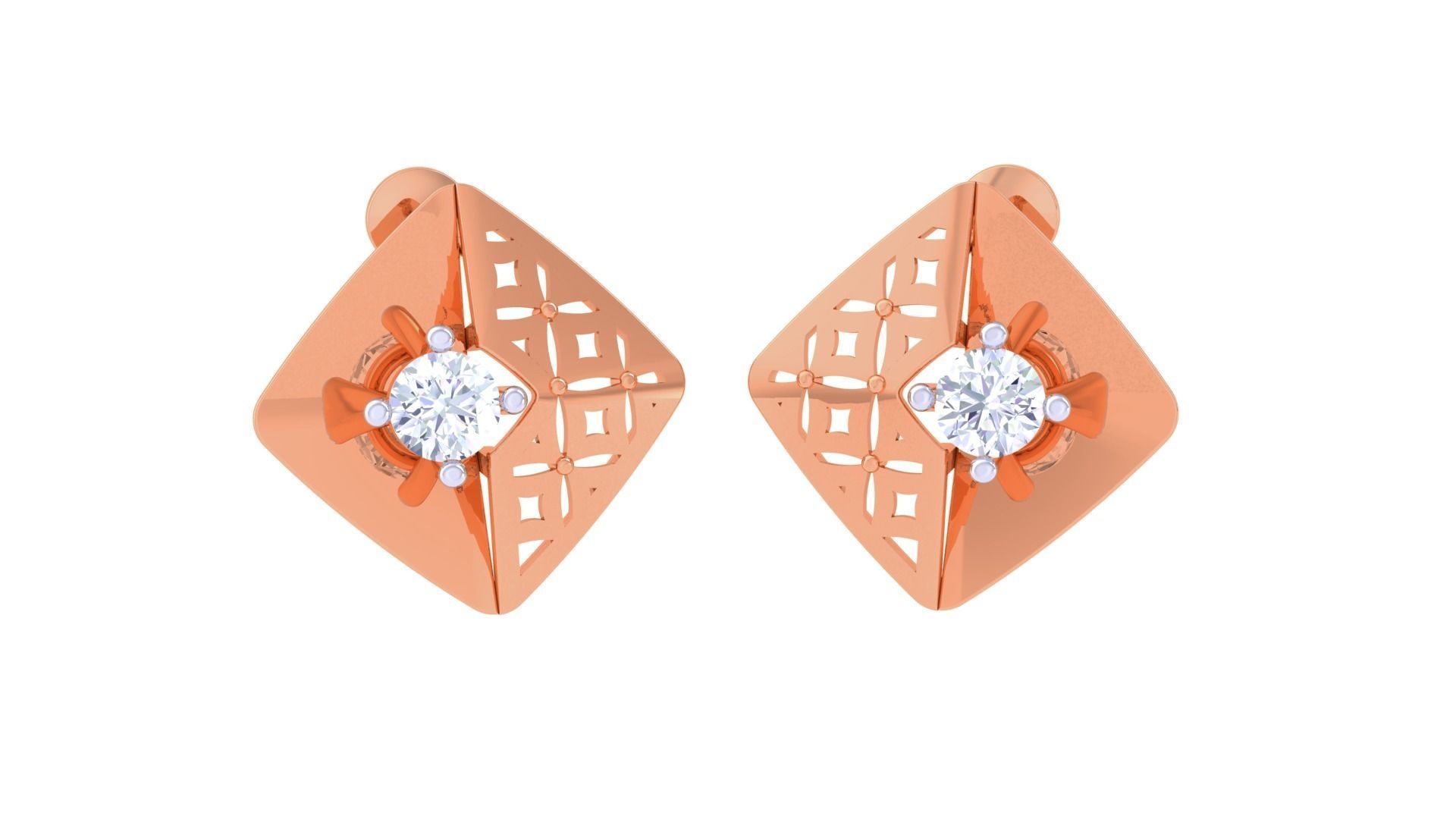 Women solitaire studs mesh Earrings 3dm stl 3mf obj glb gltf mtl 3D print model_5