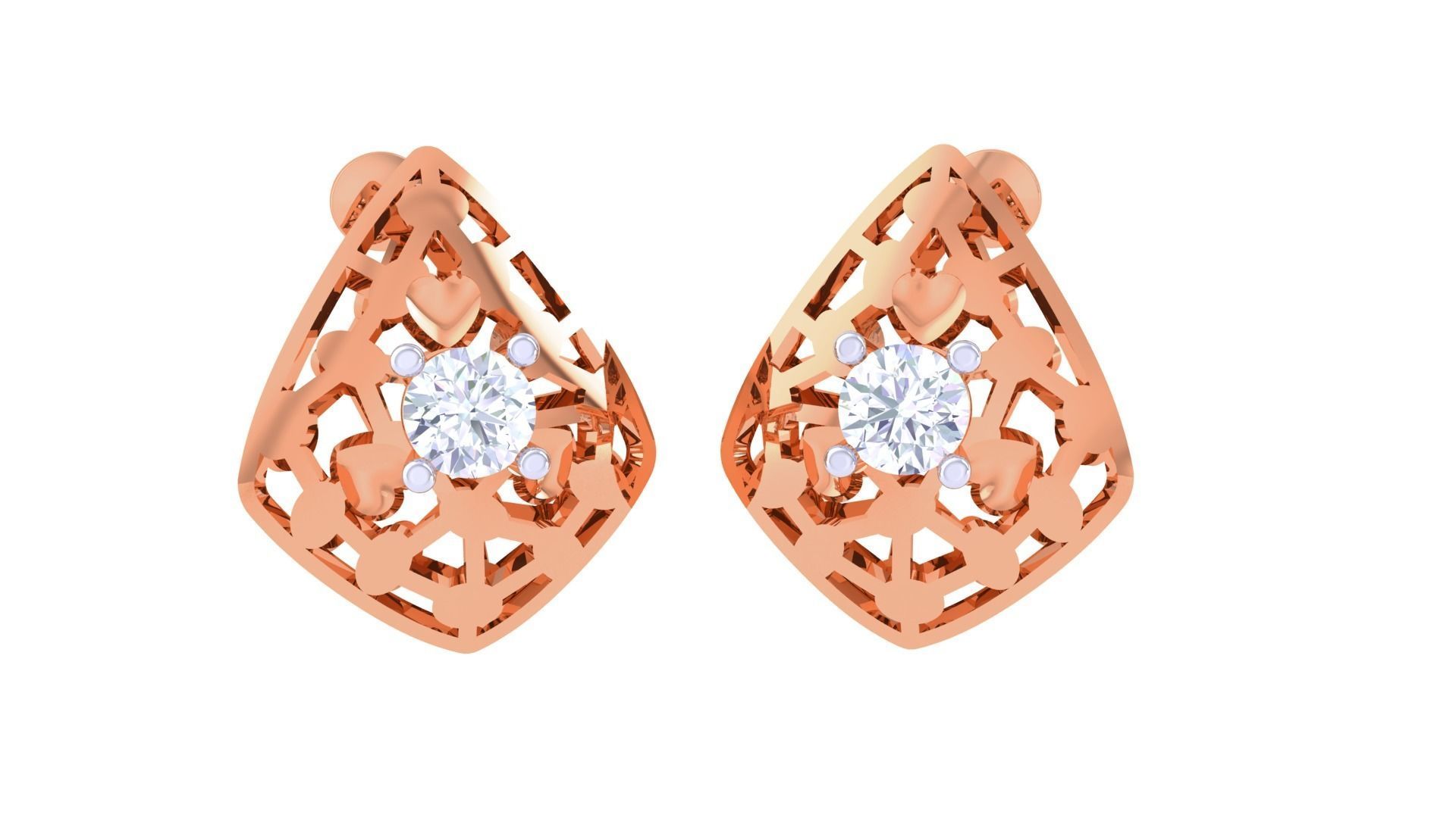 Women solitaire studs mesh Earrings 3dm stl 3mf obj glb gltf mtl 3D print model_4