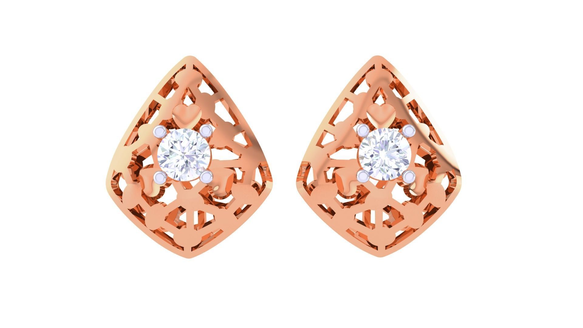 Women solitaire studs mesh Earrings 3dm stl 3mf obj glb gltf mtl 3D print model_9