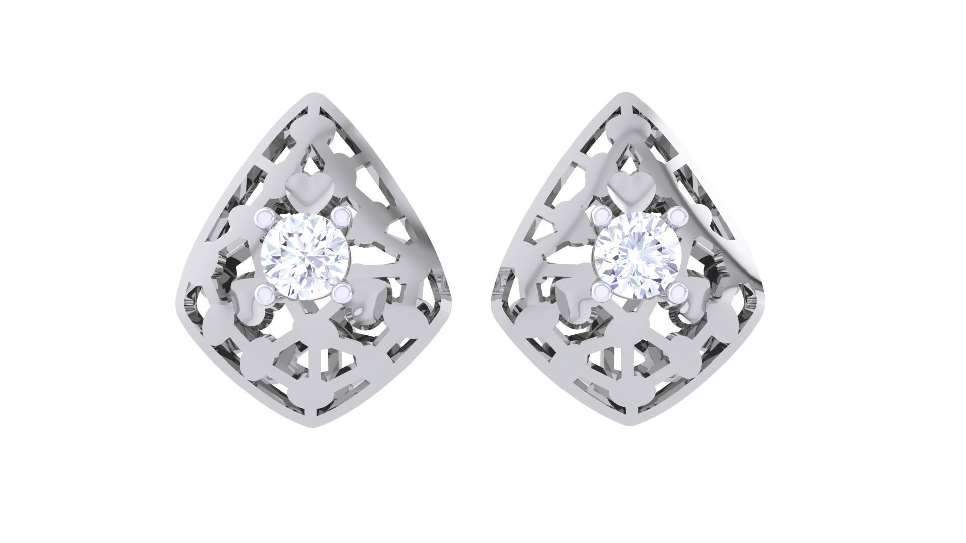 Women solitaire studs mesh Earrings 3dm stl 3mf obj glb gltf mtl 3D print model_8