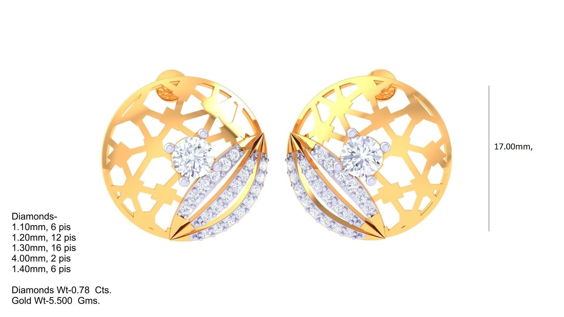 Women solitaire studs mesh Earrings 3dm stl 3mf obj glb gltf mtl 3D print model_1