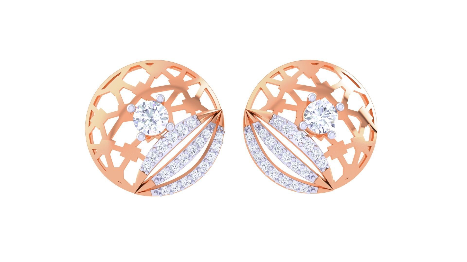 Women solitaire studs mesh Earrings 3dm stl 3mf obj glb gltf mtl 3D print model_9