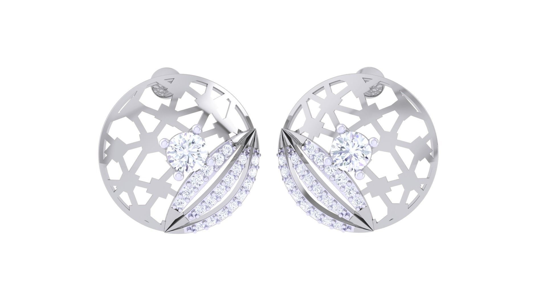 Women solitaire studs mesh Earrings 3dm stl 3mf obj glb gltf mtl 3D print model_6