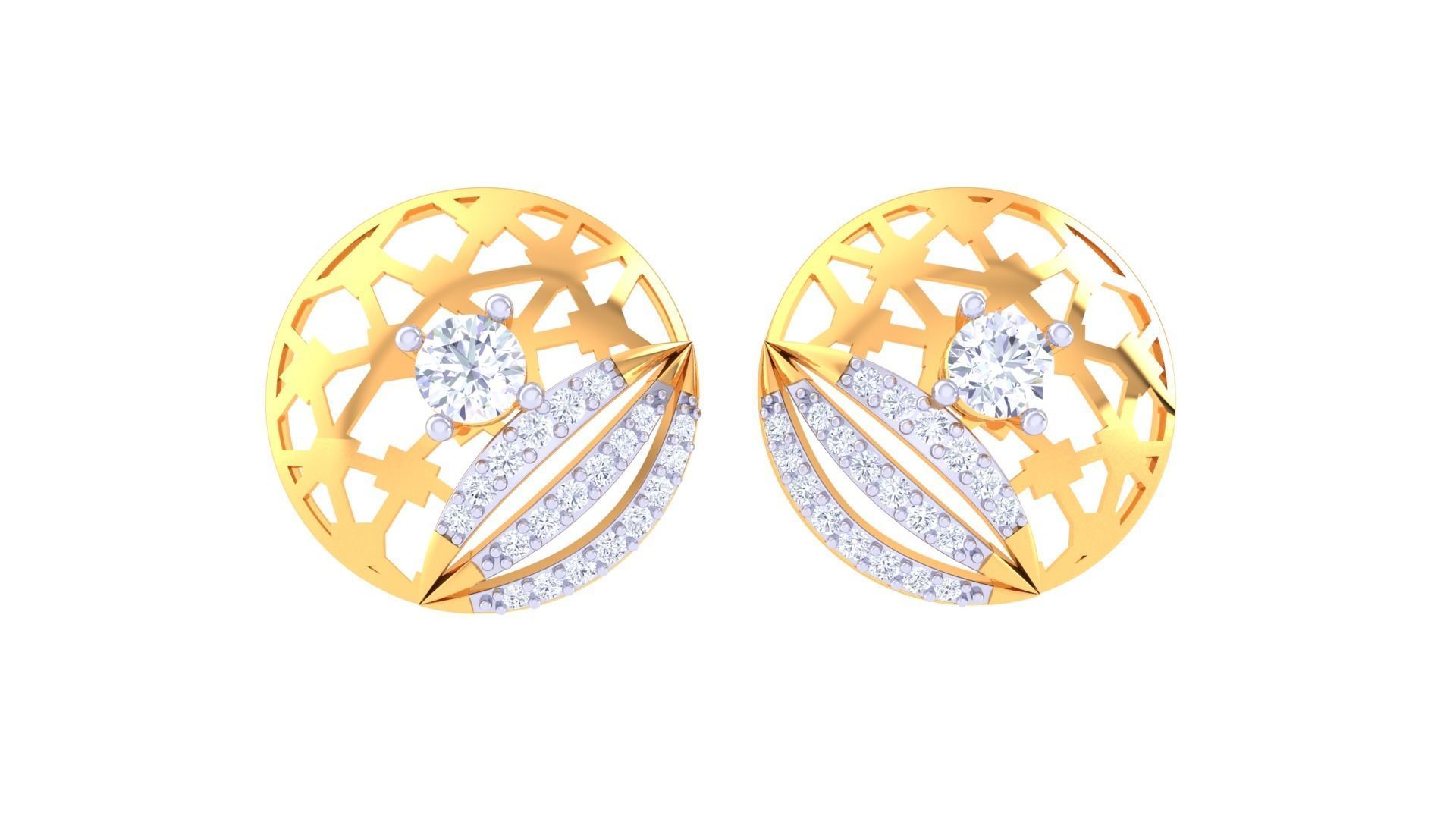 Women solitaire studs mesh Earrings 3dm stl 3mf obj glb gltf mtl 3D print model_7