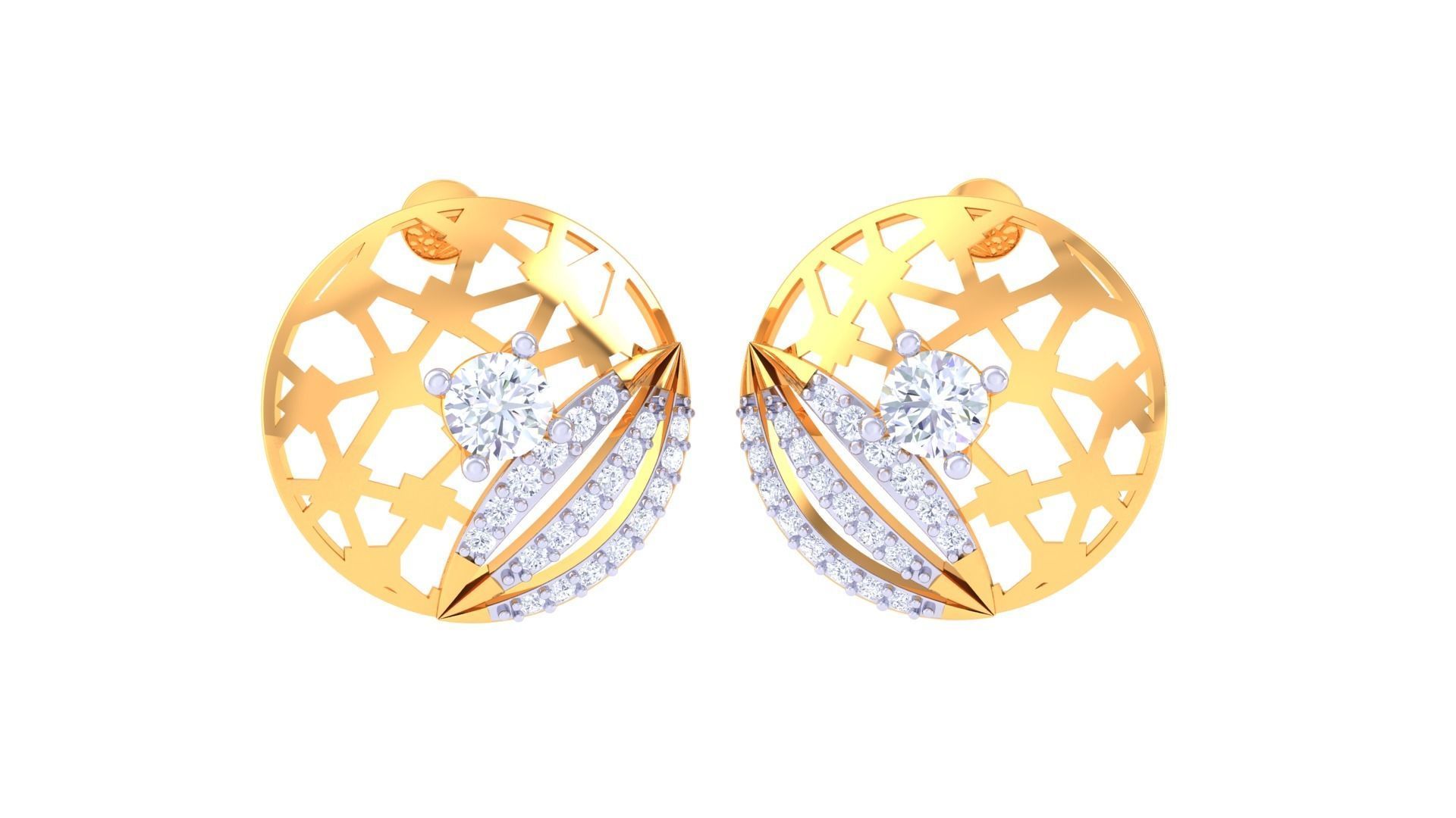 Women solitaire studs mesh Earrings 3dm stl 3mf obj glb gltf mtl 3D print model_5