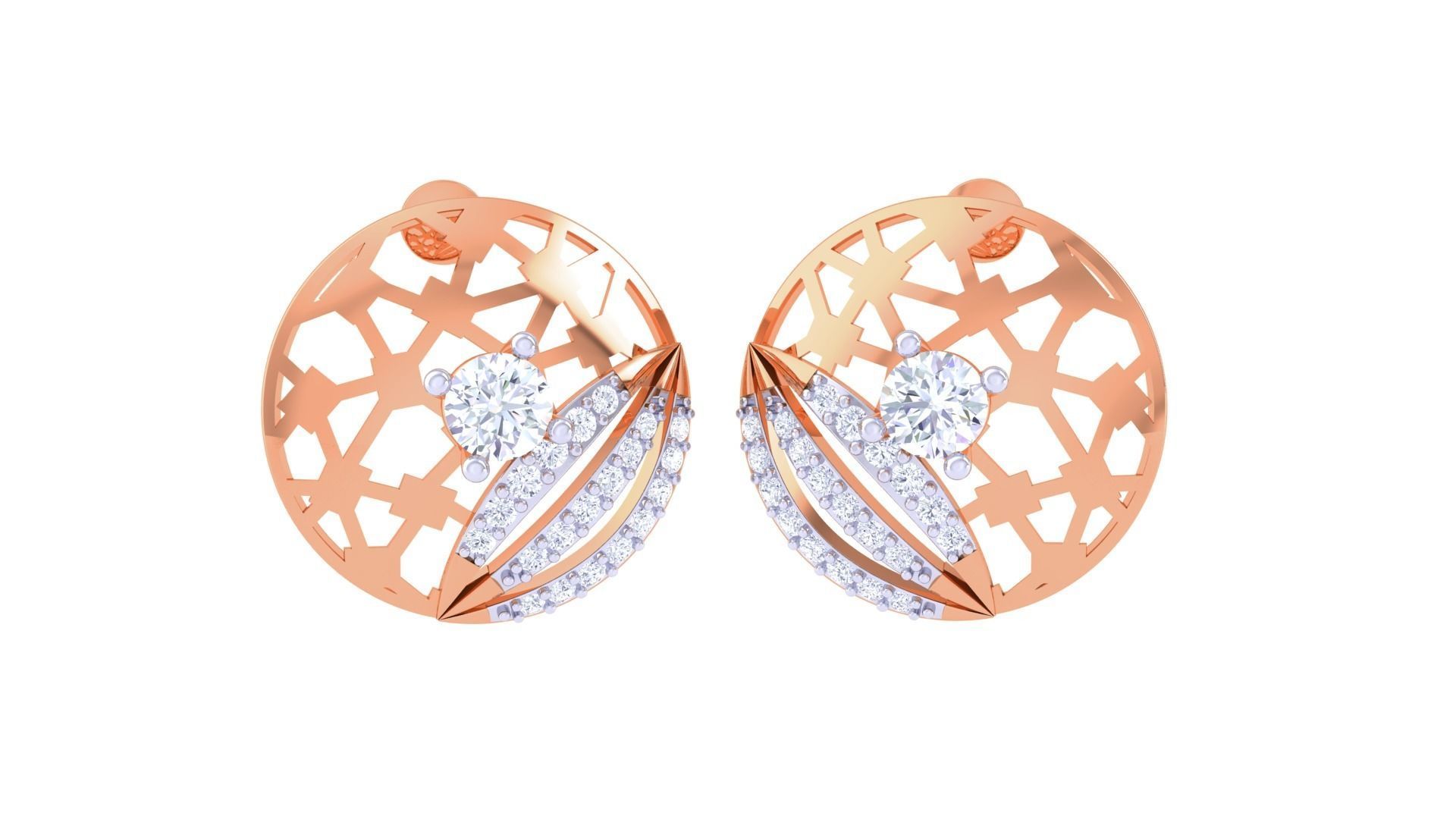 Women solitaire studs mesh Earrings 3dm stl 3mf obj glb gltf mtl 3D print model_4