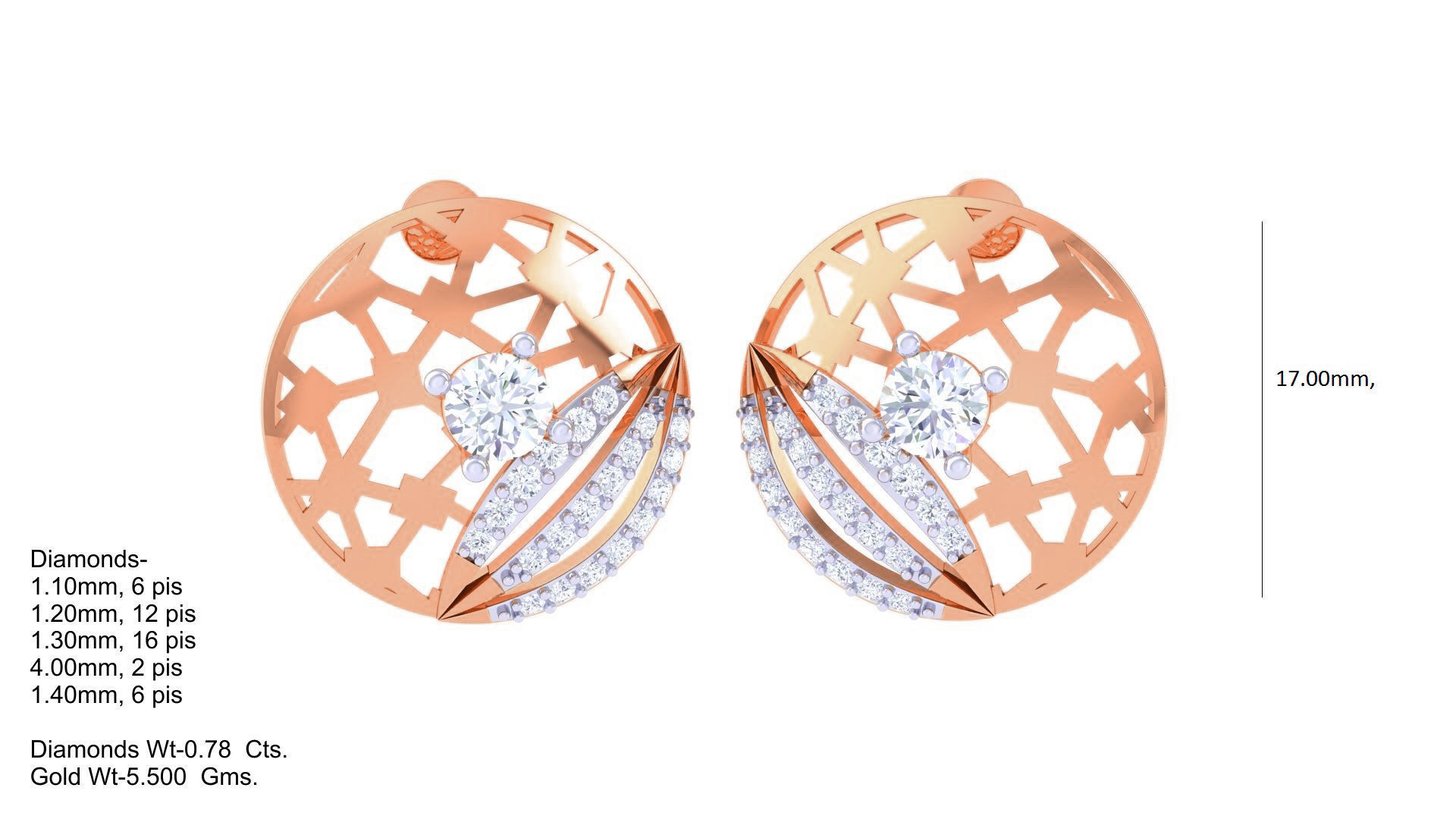 Women solitaire studs mesh Earrings 3dm stl 3mf obj glb gltf mtl 3D print model_3