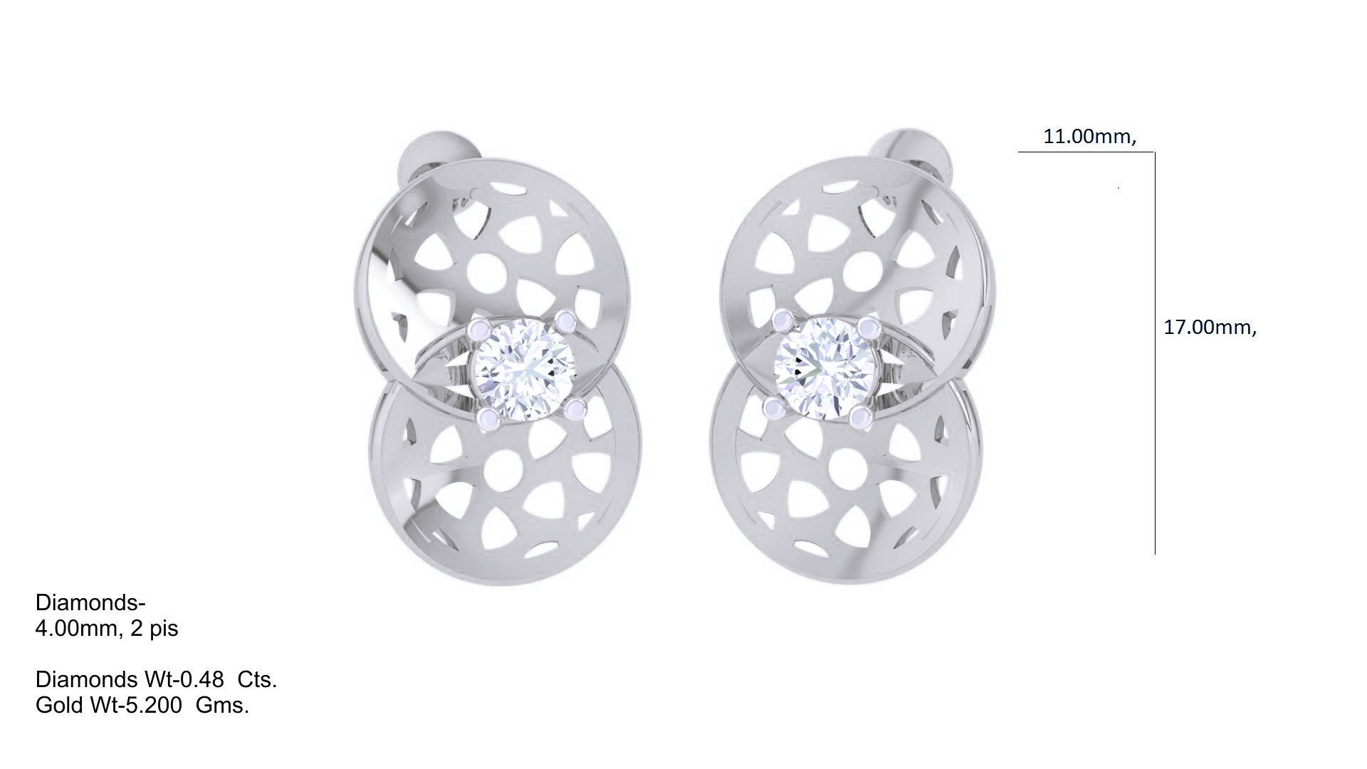 Women solitaire studs mesh Earrings 3dm stl 3mf obj glb gltf mtl 3D print model_2