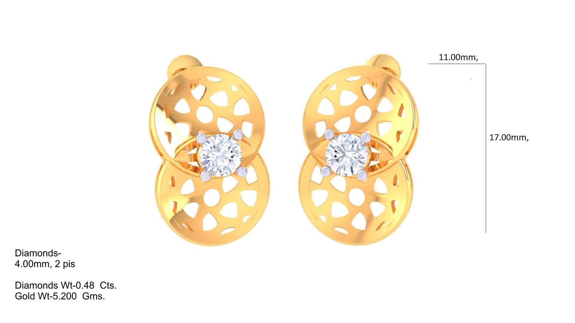 Women solitaire studs mesh Earrings 3dm stl 3mf obj glb gltf mtl 3D print model_1