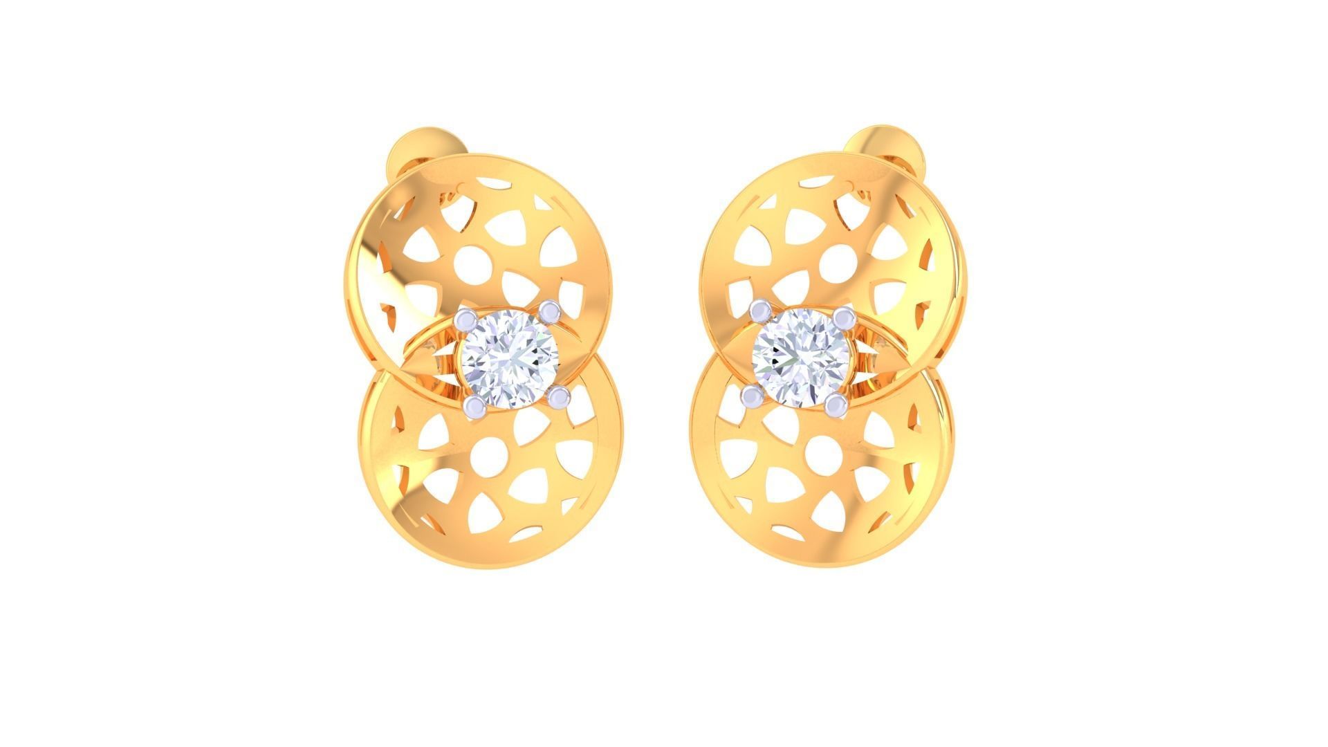 Women solitaire studs mesh Earrings 3dm stl 3mf obj glb gltf mtl 3D print model_6