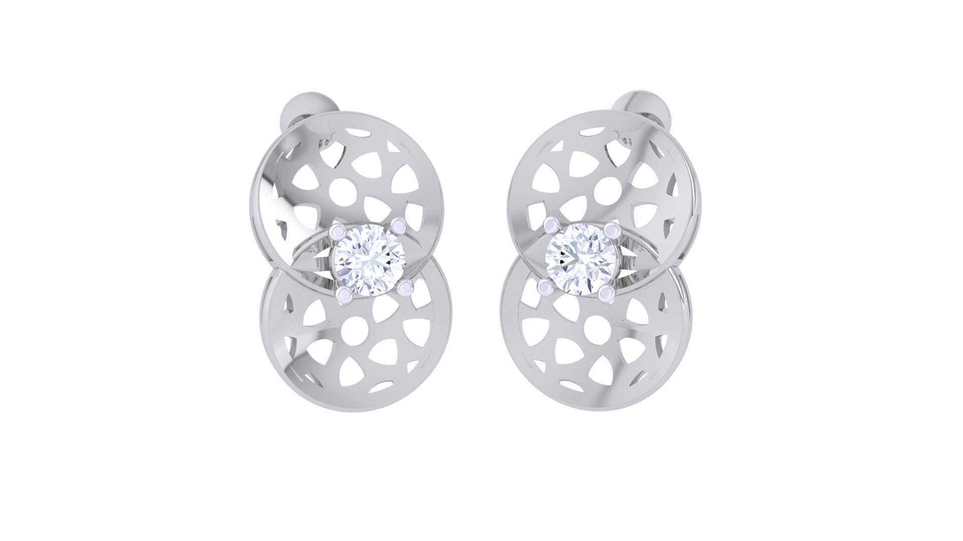 Women solitaire studs mesh Earrings 3dm stl 3mf obj glb gltf mtl 3D print model_4