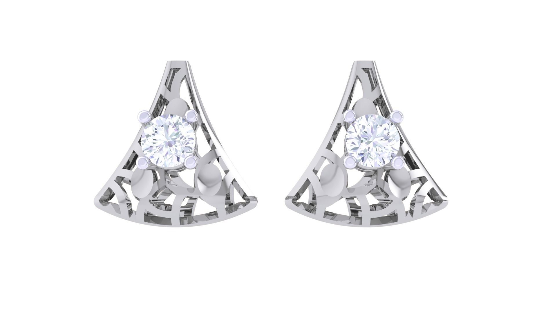 Women solitaire studs mesh Earrings 3dm stl 3mf obj glb gltf mtl 3D print model_9