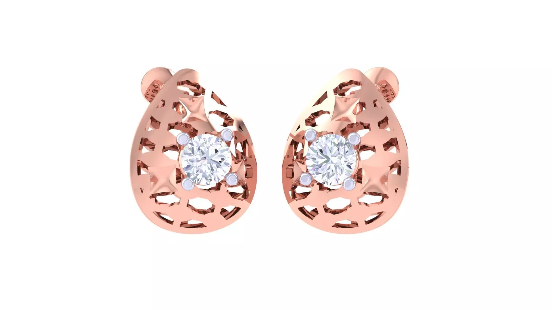 Women solitaire studs mesh Earrings 3dm stl 3mf obj glb gltf mtl 3D print model_0