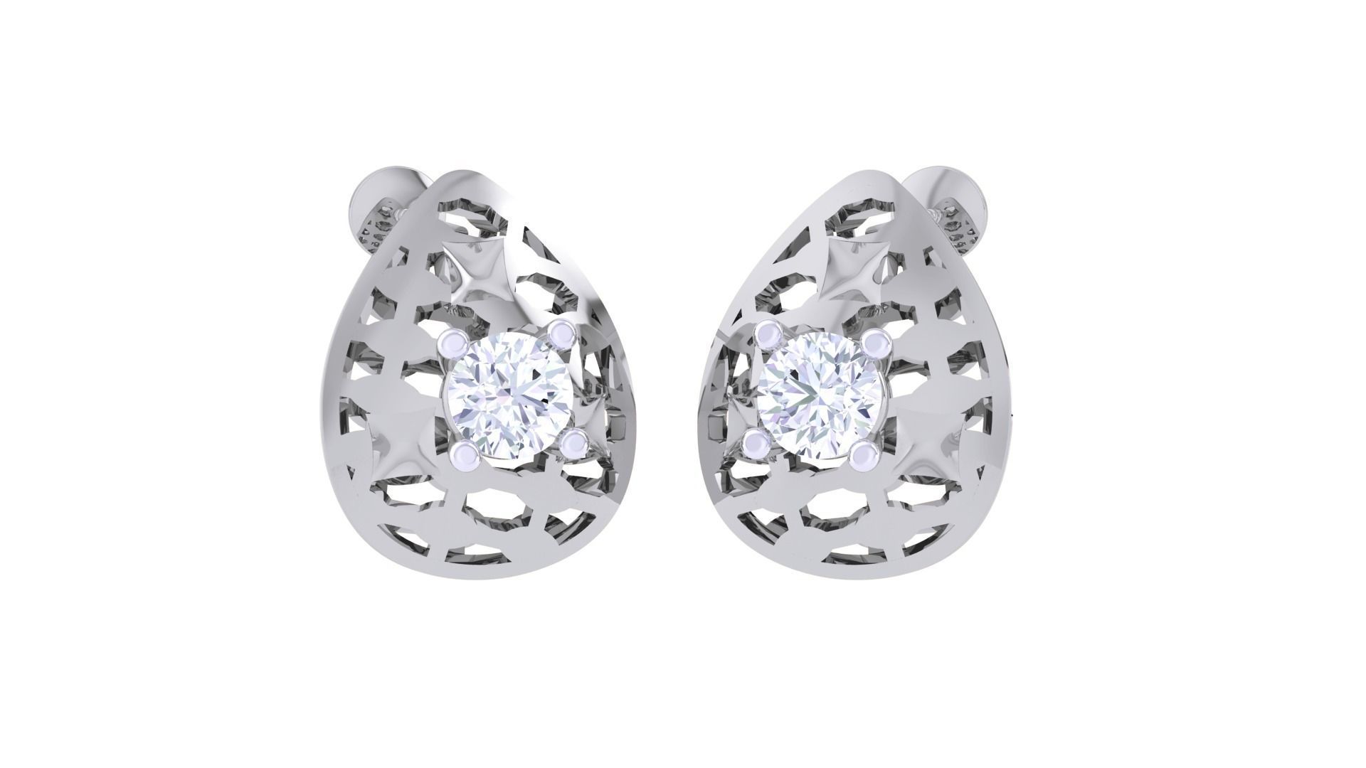 Women solitaire studs mesh Earrings 3dm stl 3mf obj glb gltf mtl 3D print model_4