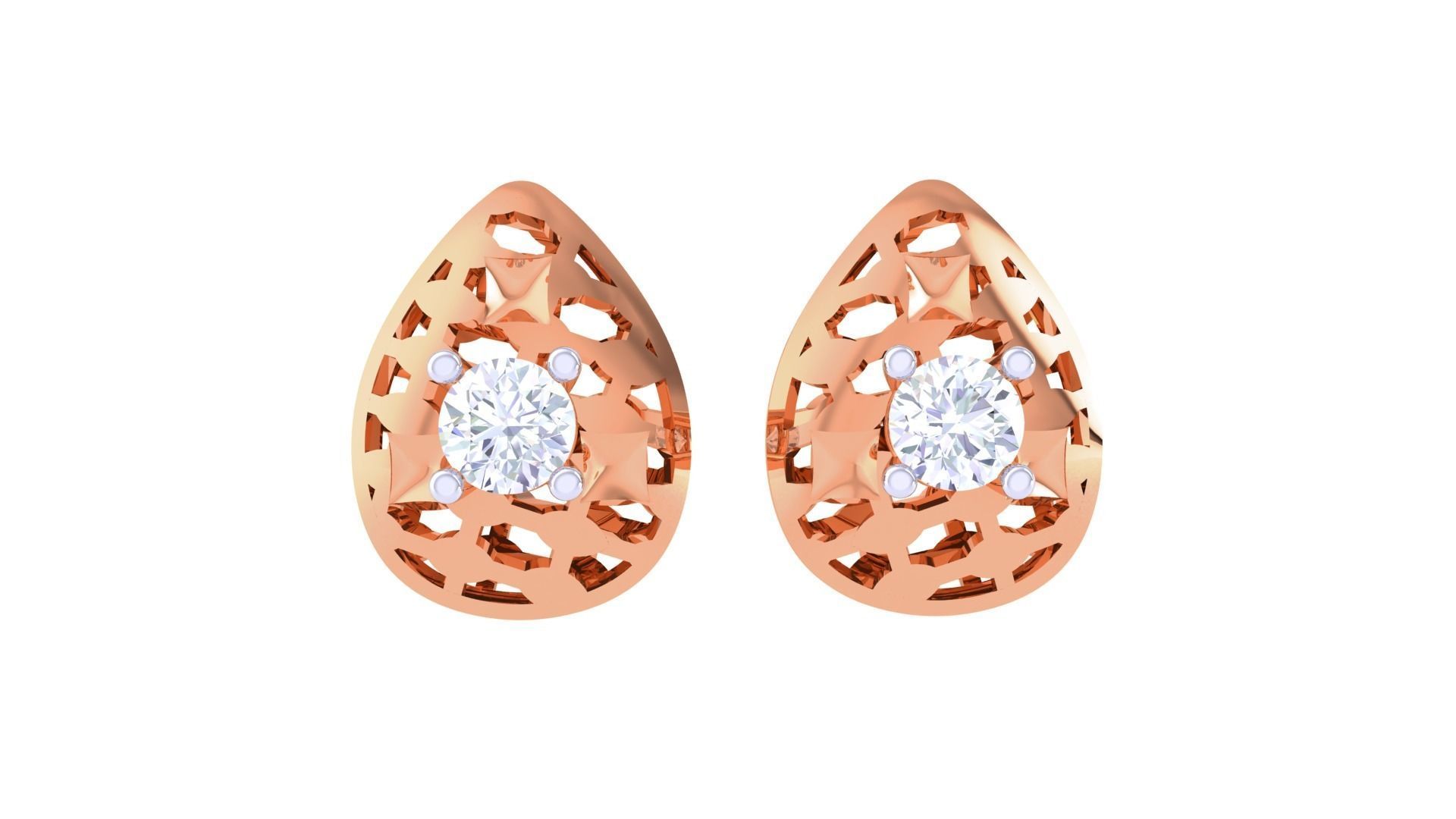 Women solitaire studs mesh Earrings 3dm stl 3mf obj glb gltf mtl 3D print model_7