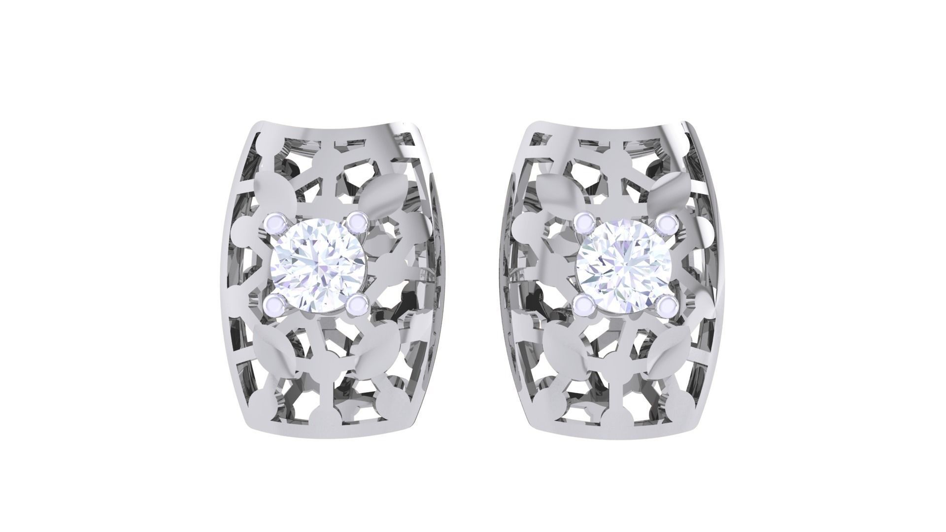 Women solitaire studs mesh Earrings 3dm stl 3mf obj glb gltf mtl 3D print model_8