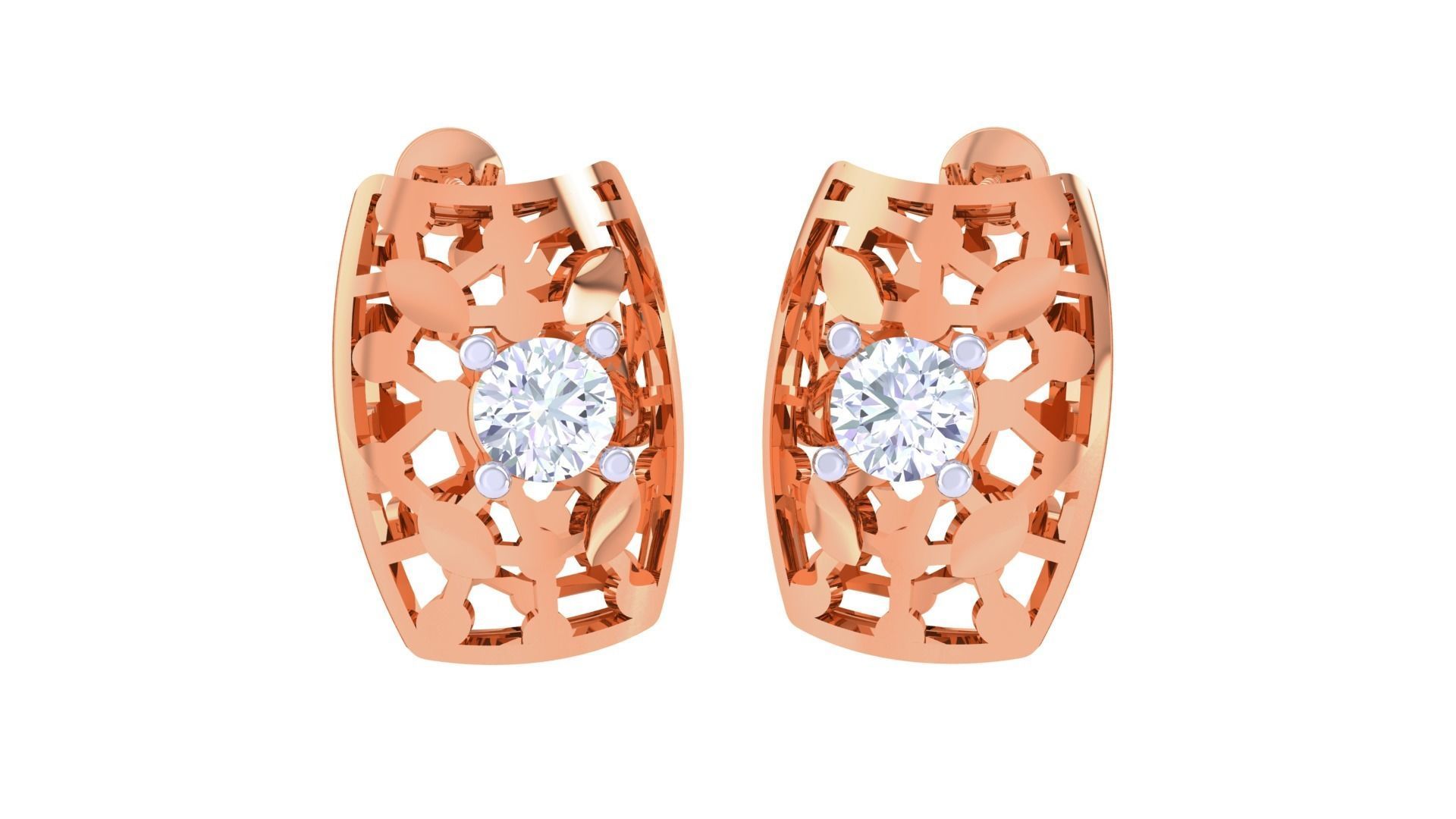 Women solitaire studs mesh Earrings 3dm stl 3mf obj glb gltf mtl 3D print model_5