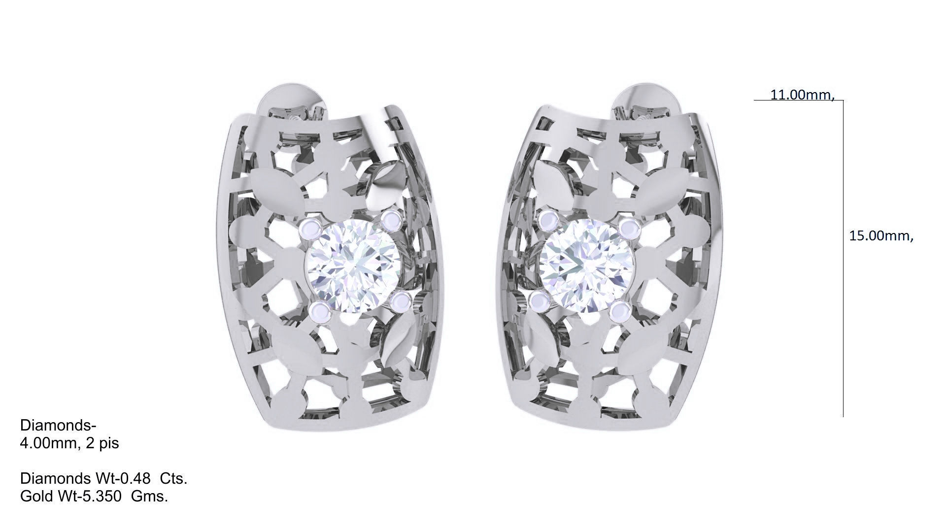 Women solitaire studs mesh Earrings 3dm stl 3mf obj glb gltf mtl 3D print model_2