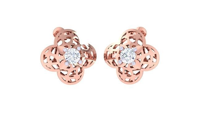 Women solitaire studs mesh Earrings 3dm stl 3mf obj glb gltf mtl 3D print model