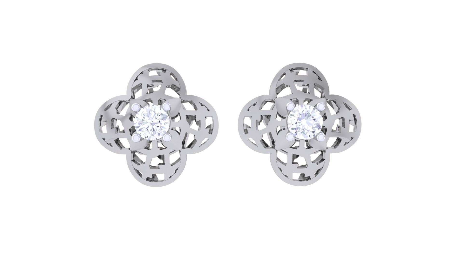 Women solitaire studs mesh Earrings 3dm stl 3mf obj glb gltf mtl 3D print model_7