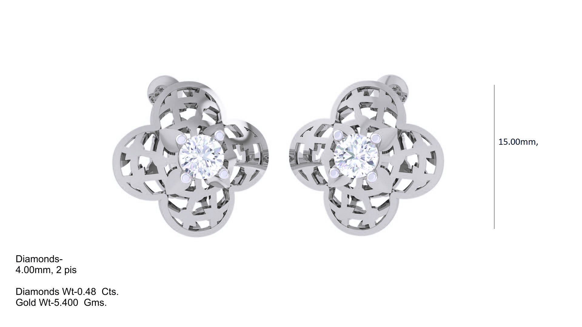 Women solitaire studs mesh Earrings 3dm stl 3mf obj glb gltf mtl 3D print model_2