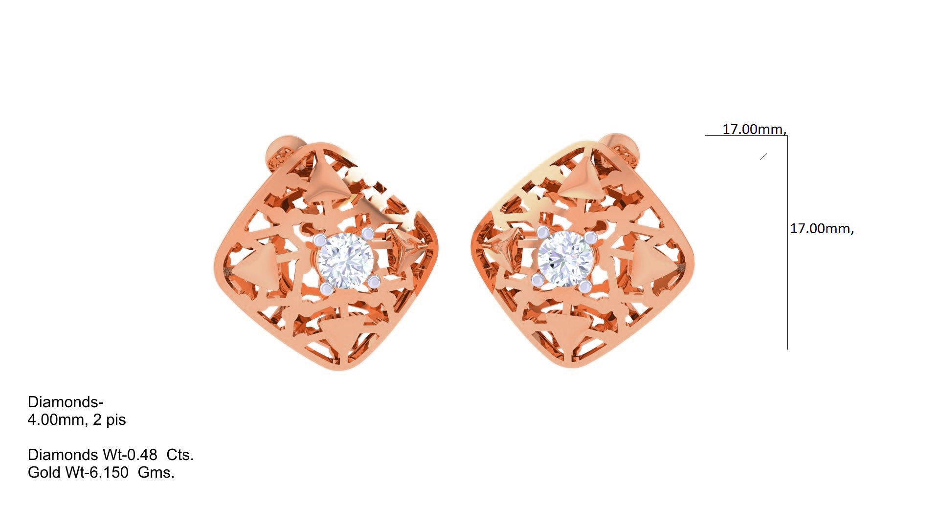 Women solitaire studs mesh Earrings 3dm stl 3mf obj glb gltf mtl 3D print model_2