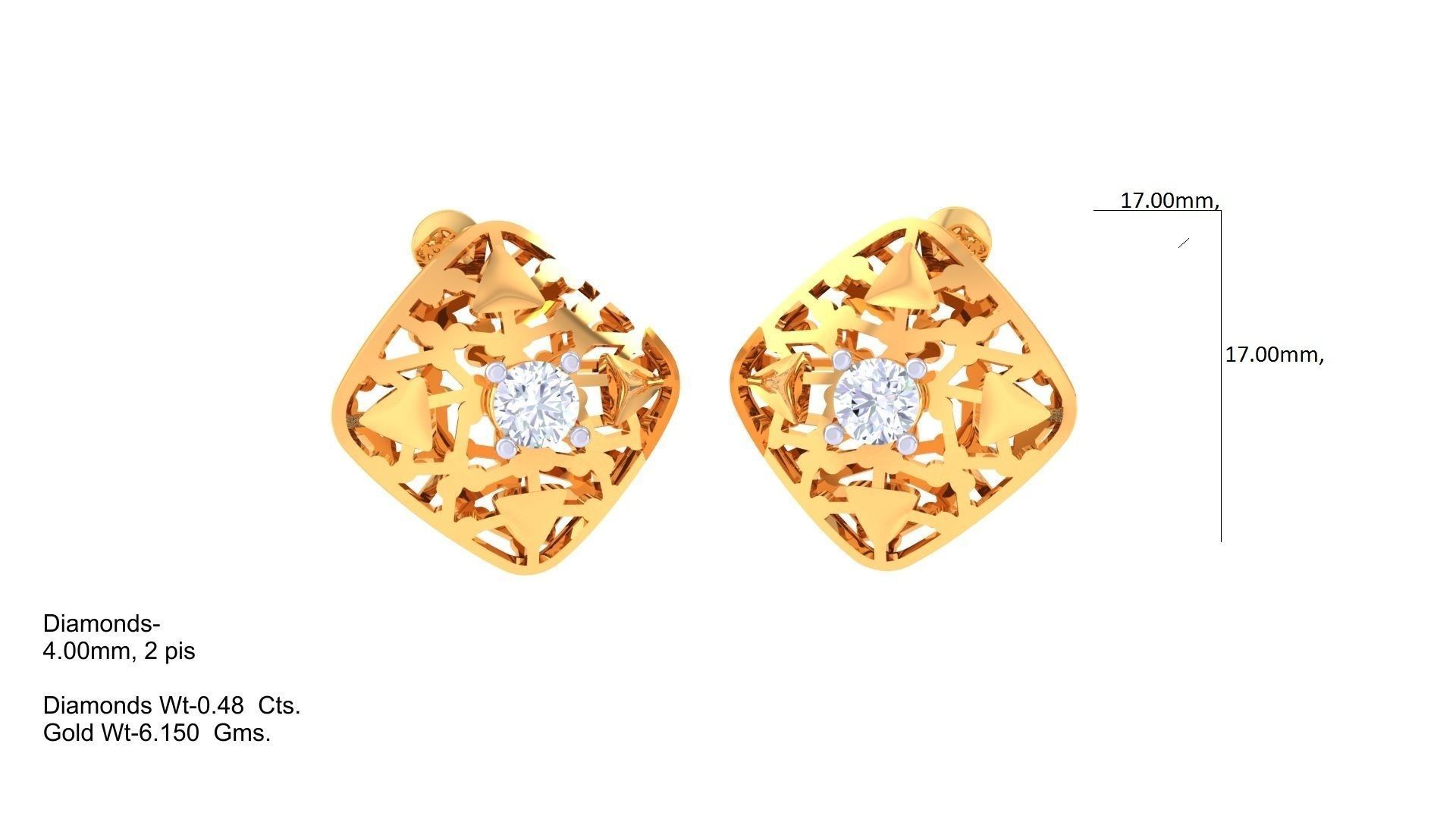 Women solitaire studs mesh Earrings 3dm stl 3mf obj glb gltf mtl 3D print model_1