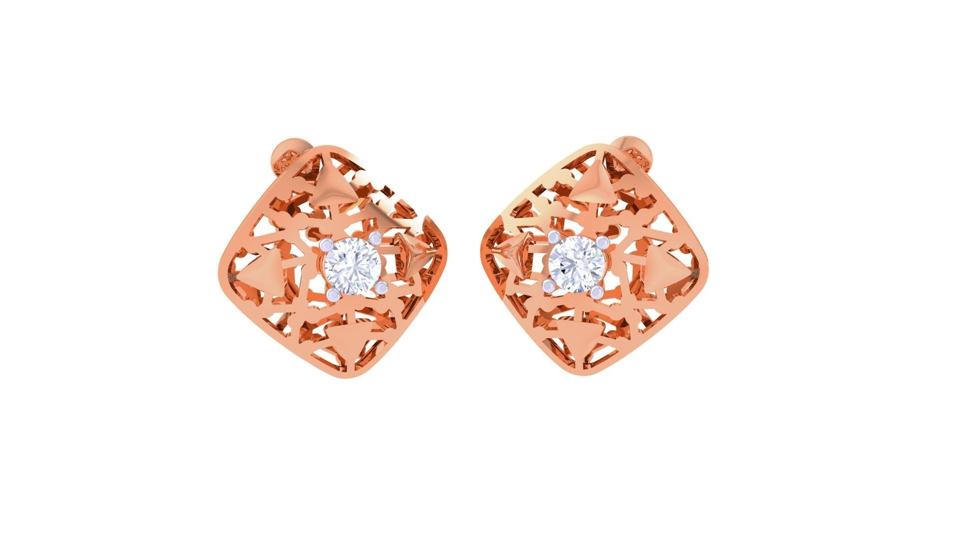 Women solitaire studs mesh Earrings 3dm stl 3mf obj glb gltf mtl 3D print model_4