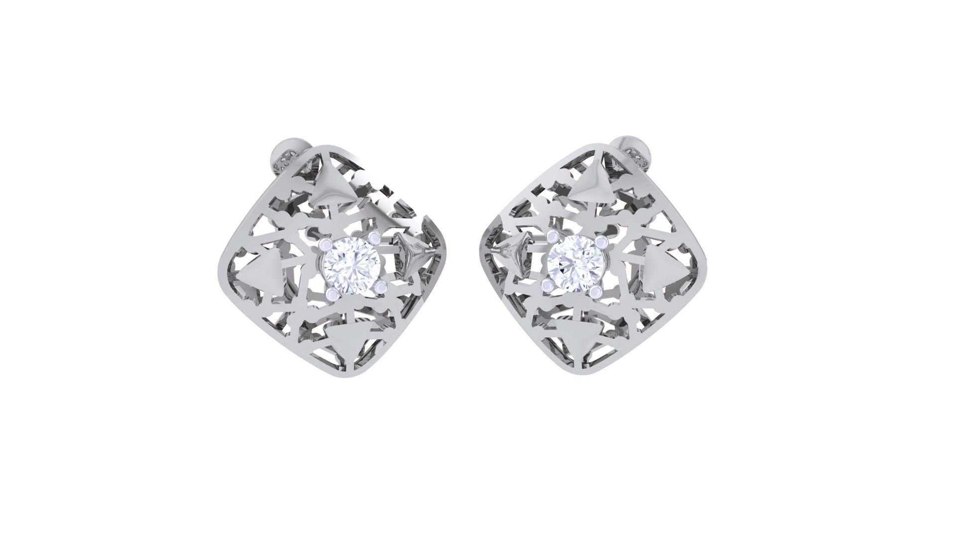 Women solitaire studs mesh Earrings 3dm stl 3mf obj glb gltf mtl 3D print model_6