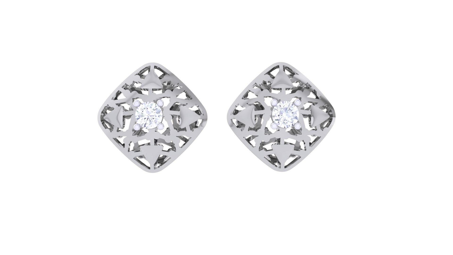 Women solitaire studs mesh Earrings 3dm stl 3mf obj glb gltf mtl 3D print model_7