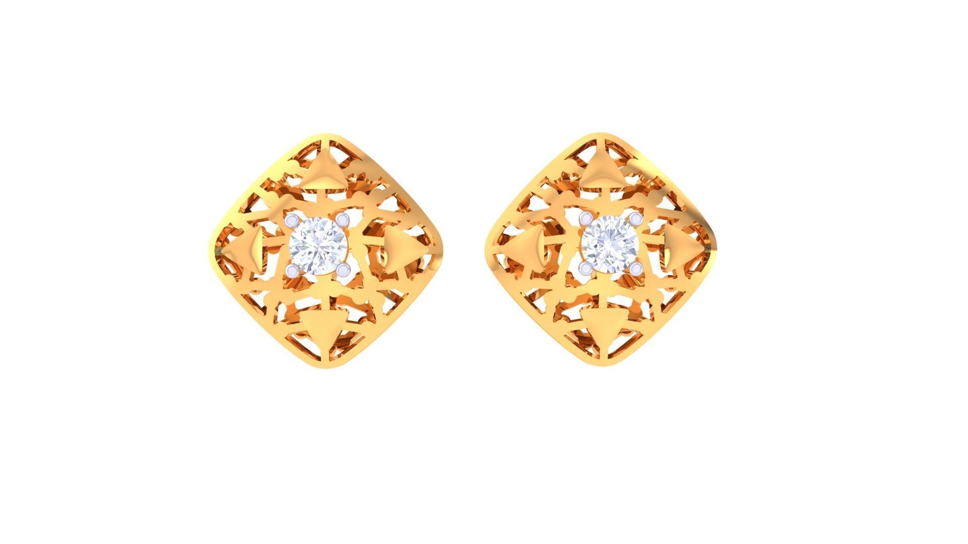 Women solitaire studs mesh Earrings 3dm stl 3mf obj glb gltf mtl 3D print model_8