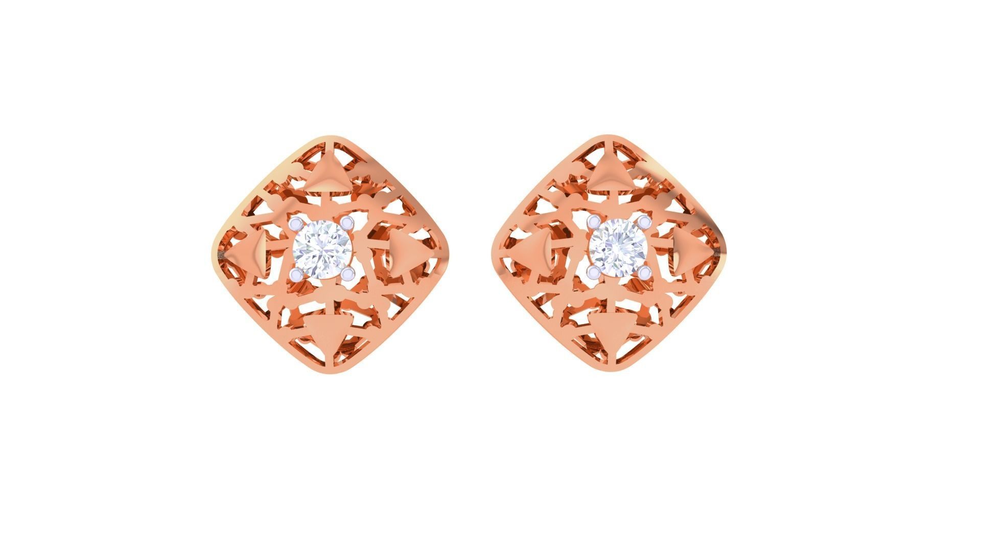 Women solitaire studs mesh Earrings 3dm stl 3mf obj glb gltf mtl 3D print model_9