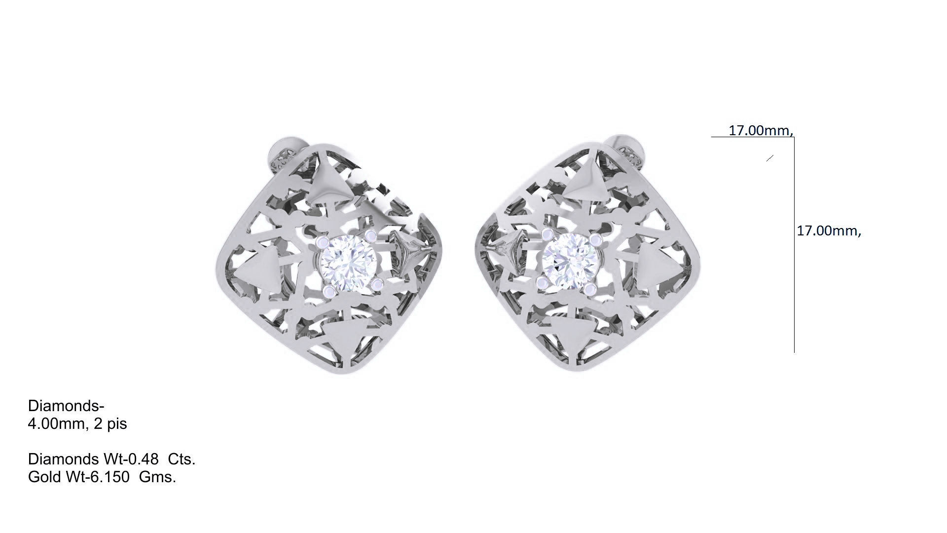 Women solitaire studs mesh Earrings 3dm stl 3mf obj glb gltf mtl 3D print model_3