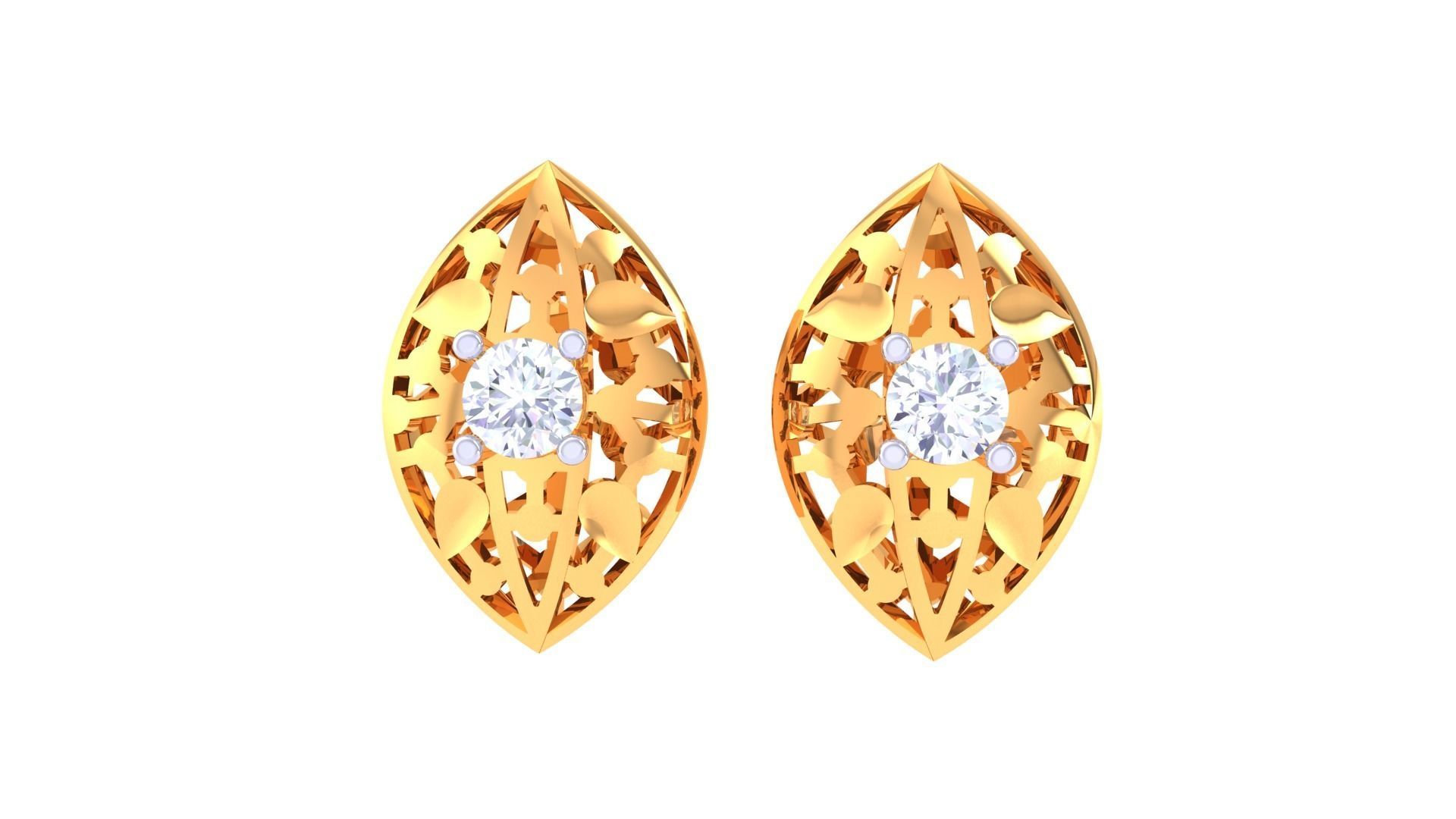 Women solitaire studs mesh Earrings 3dm stl 3mf obj glb gltf mtl 3D print model_7