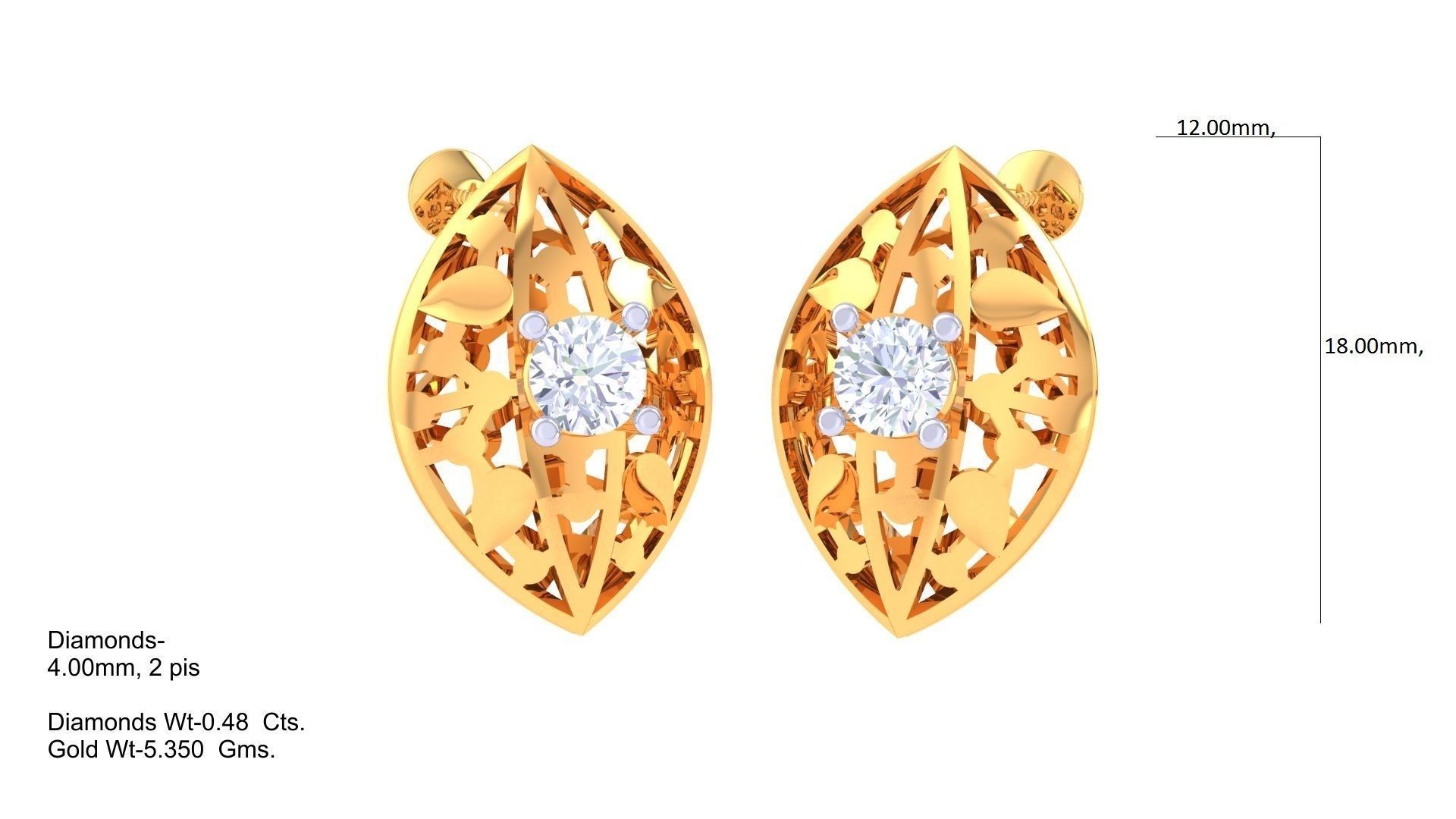 Women solitaire studs mesh Earrings 3dm stl 3mf obj glb gltf mtl 3D print model_1