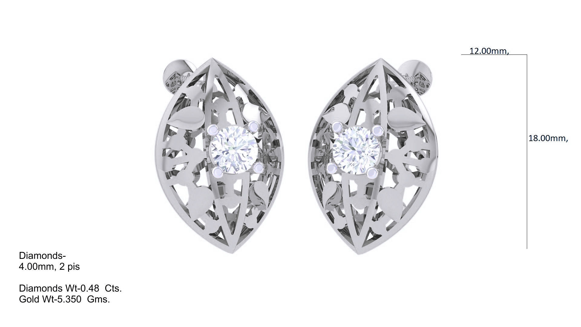 Women solitaire studs mesh Earrings 3dm stl 3mf obj glb gltf mtl 3D print model_2