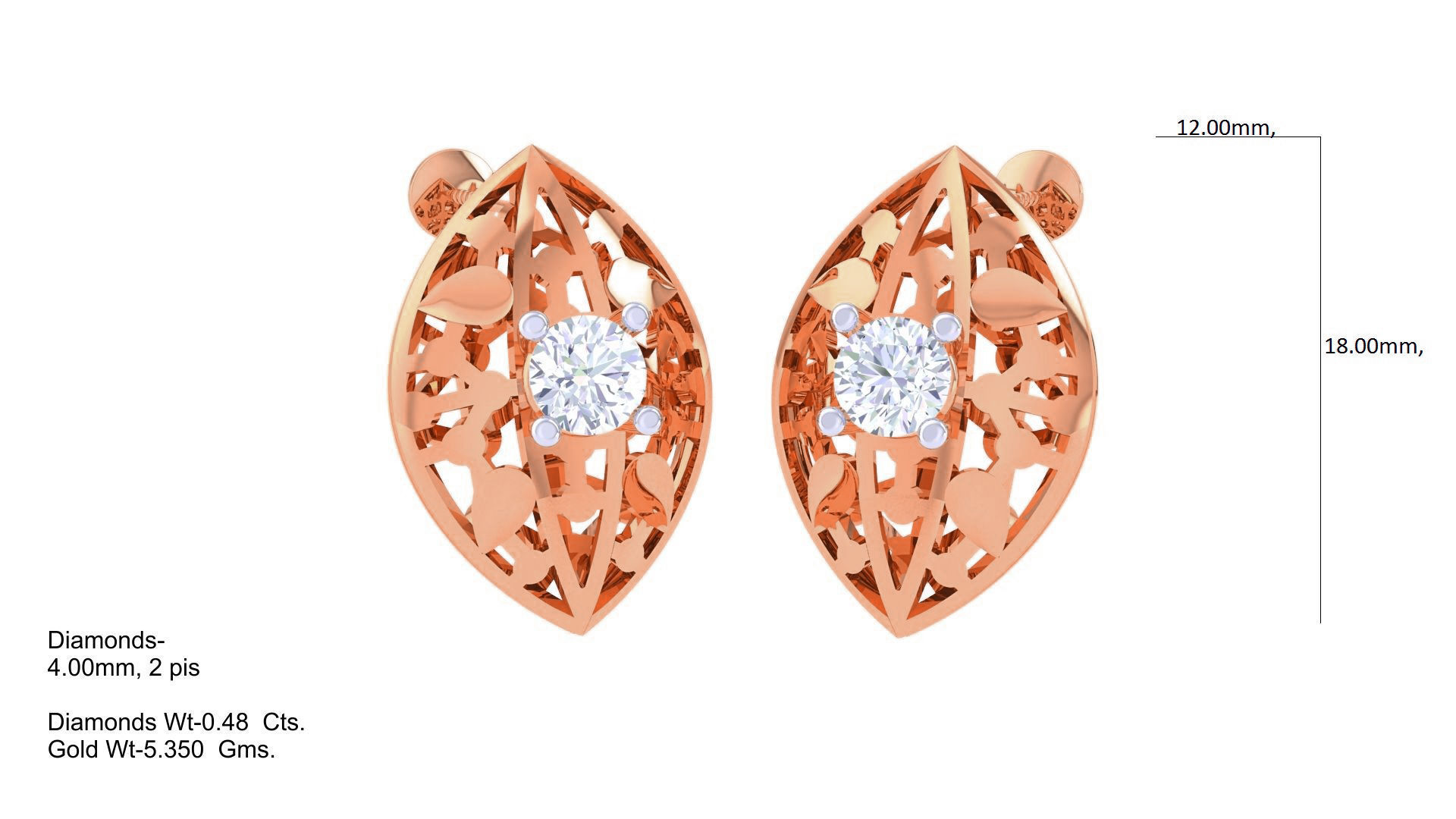 Women solitaire studs mesh Earrings 3dm stl 3mf obj glb gltf mtl 3D print model_3