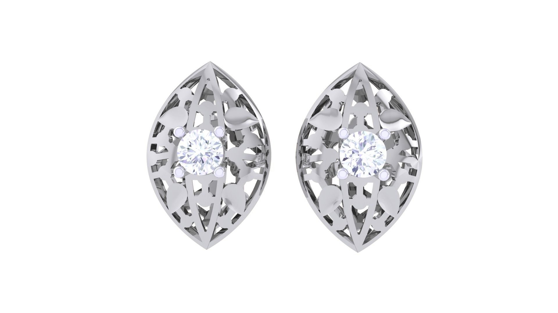 Women solitaire studs mesh Earrings 3dm stl 3mf obj glb gltf mtl 3D print model_9