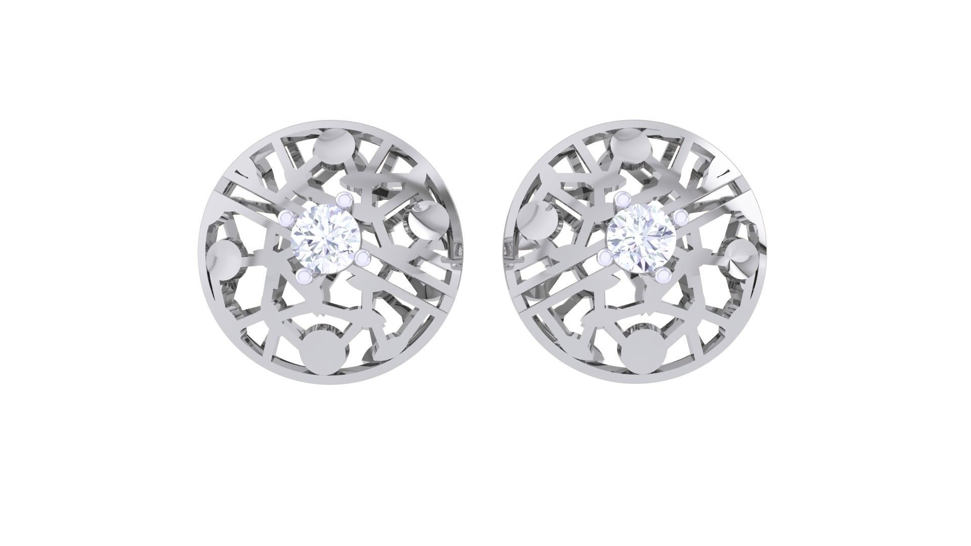 Women solitaire studs mesh Earrings 3dm stl 3mf obj glb gltf mtl 3D print model_9