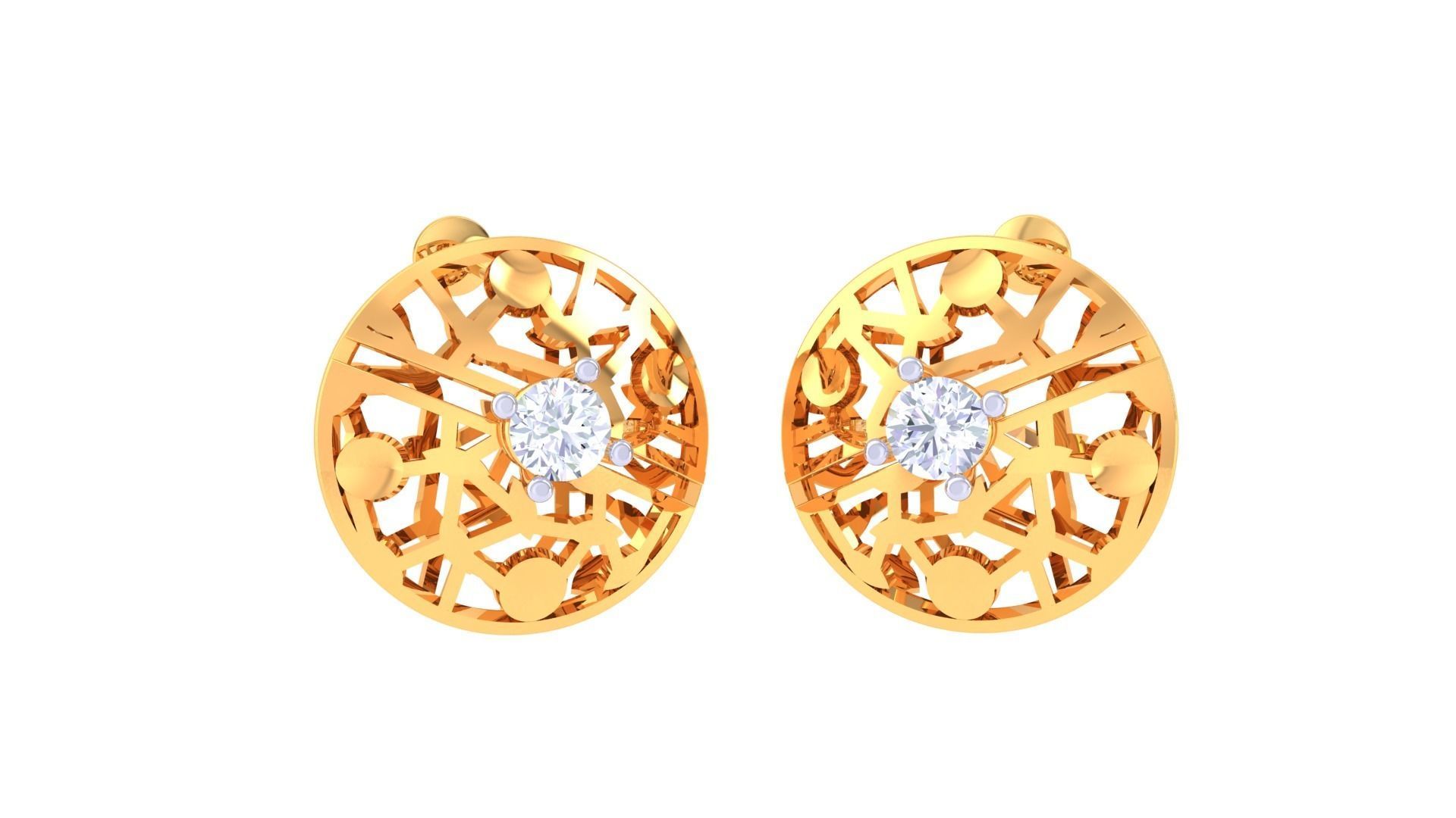 Women solitaire studs mesh Earrings 3dm stl 3mf obj glb gltf mtl 3D print model_5