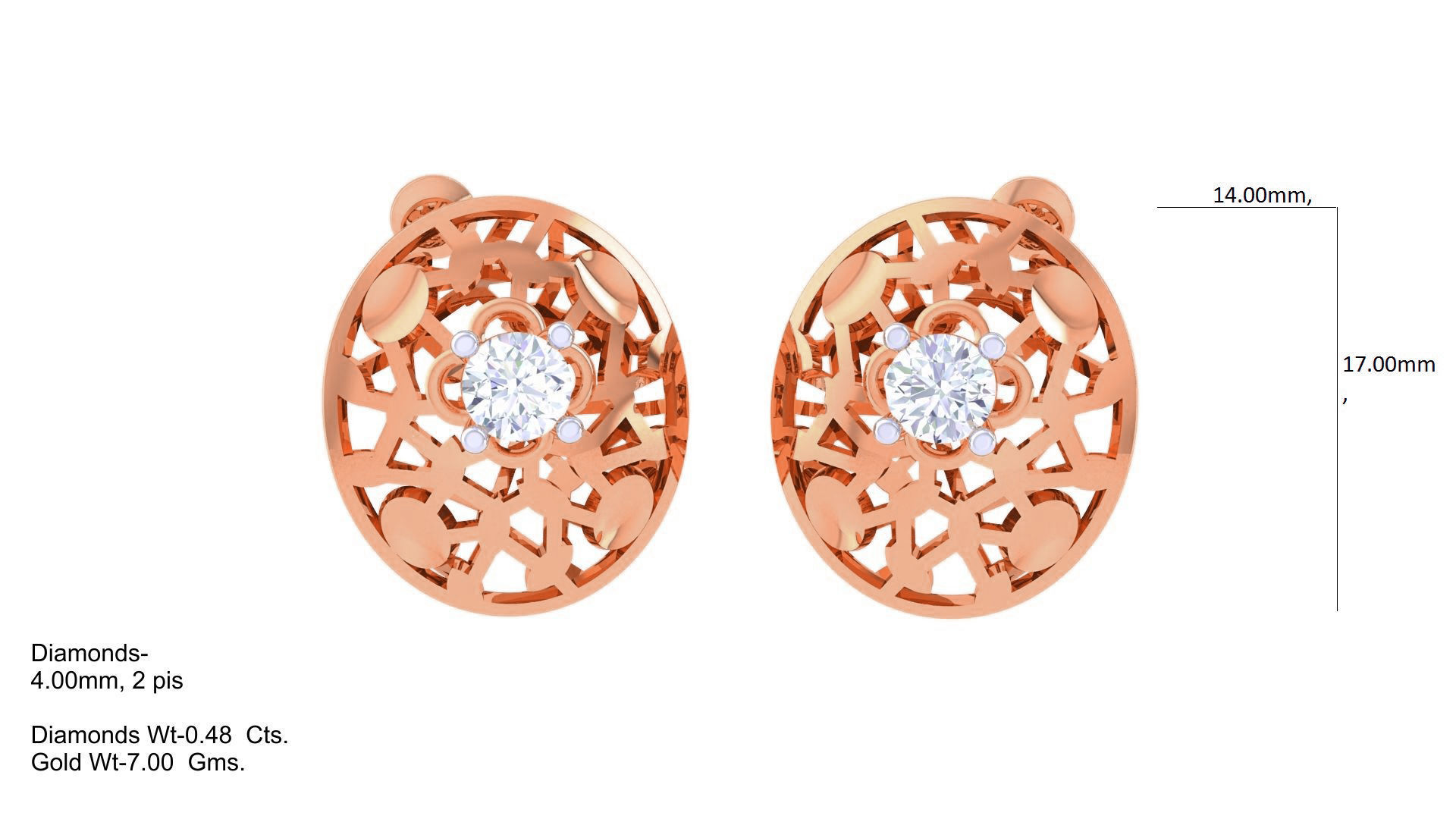 Women solitaire studs mesh Earrings 3dm stl 3mf obj glb gltf mtl 3D print model_3