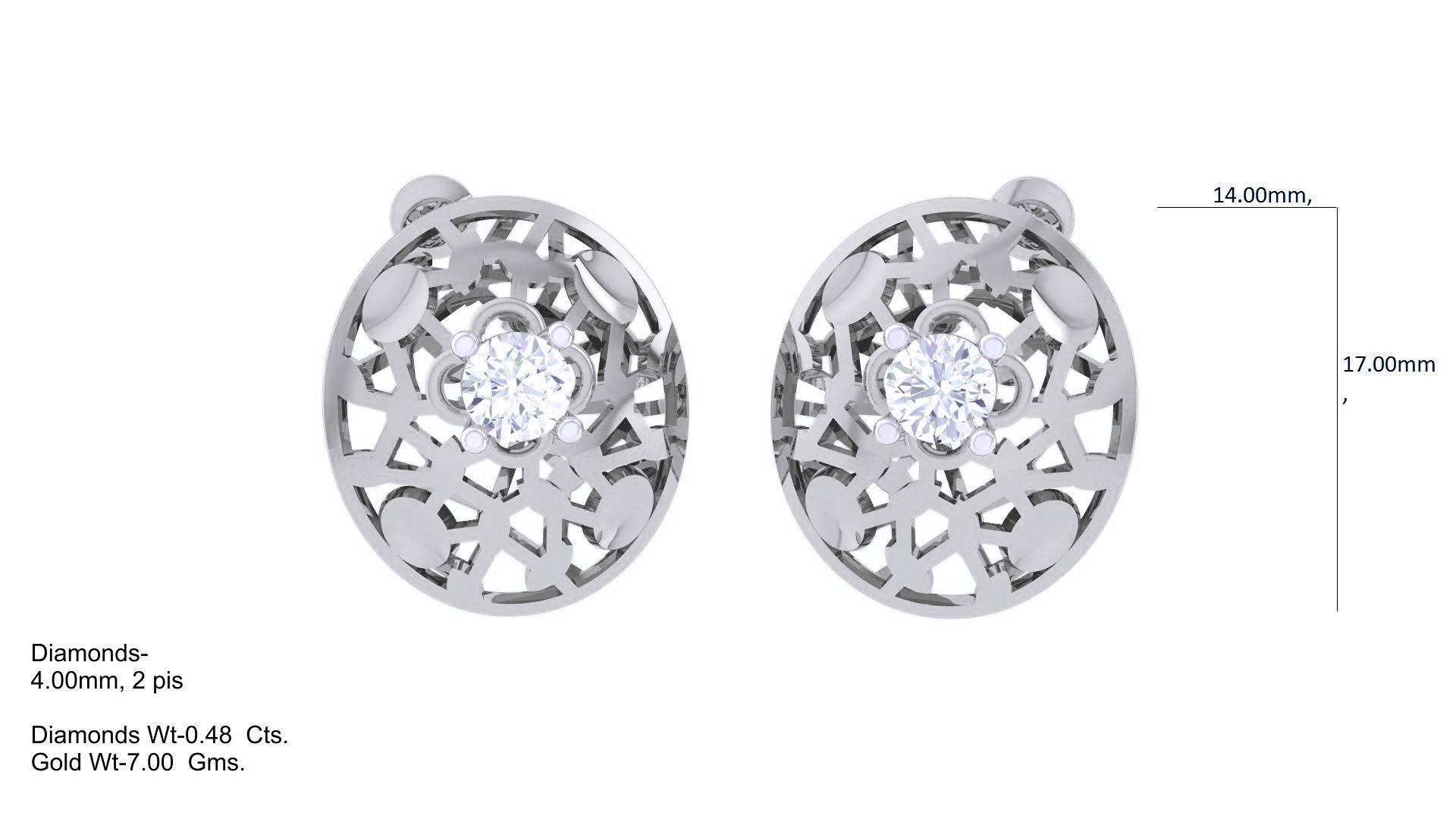 Women solitaire studs mesh Earrings 3dm stl 3mf obj glb gltf mtl 3D print model_2