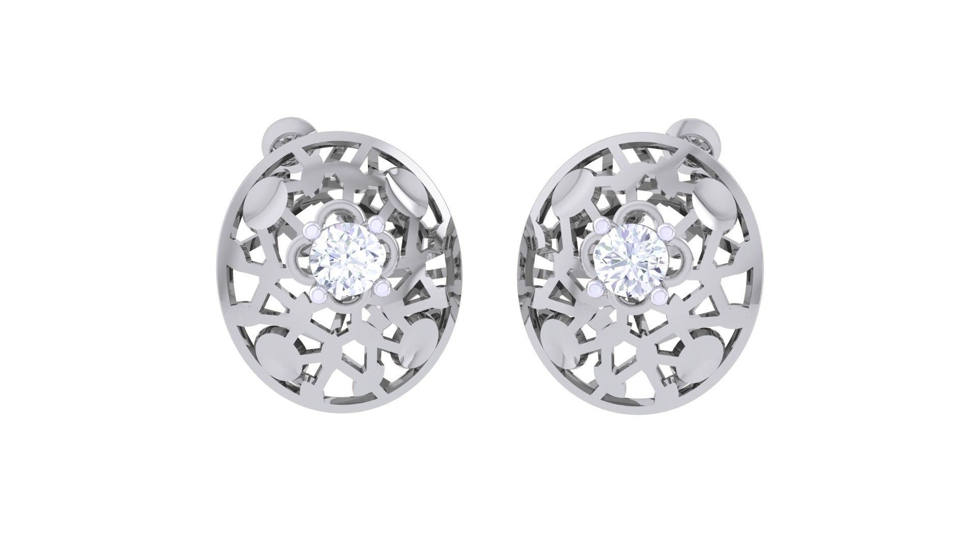 Women solitaire studs mesh Earrings 3dm stl 3mf obj glb gltf mtl 3D print model_6