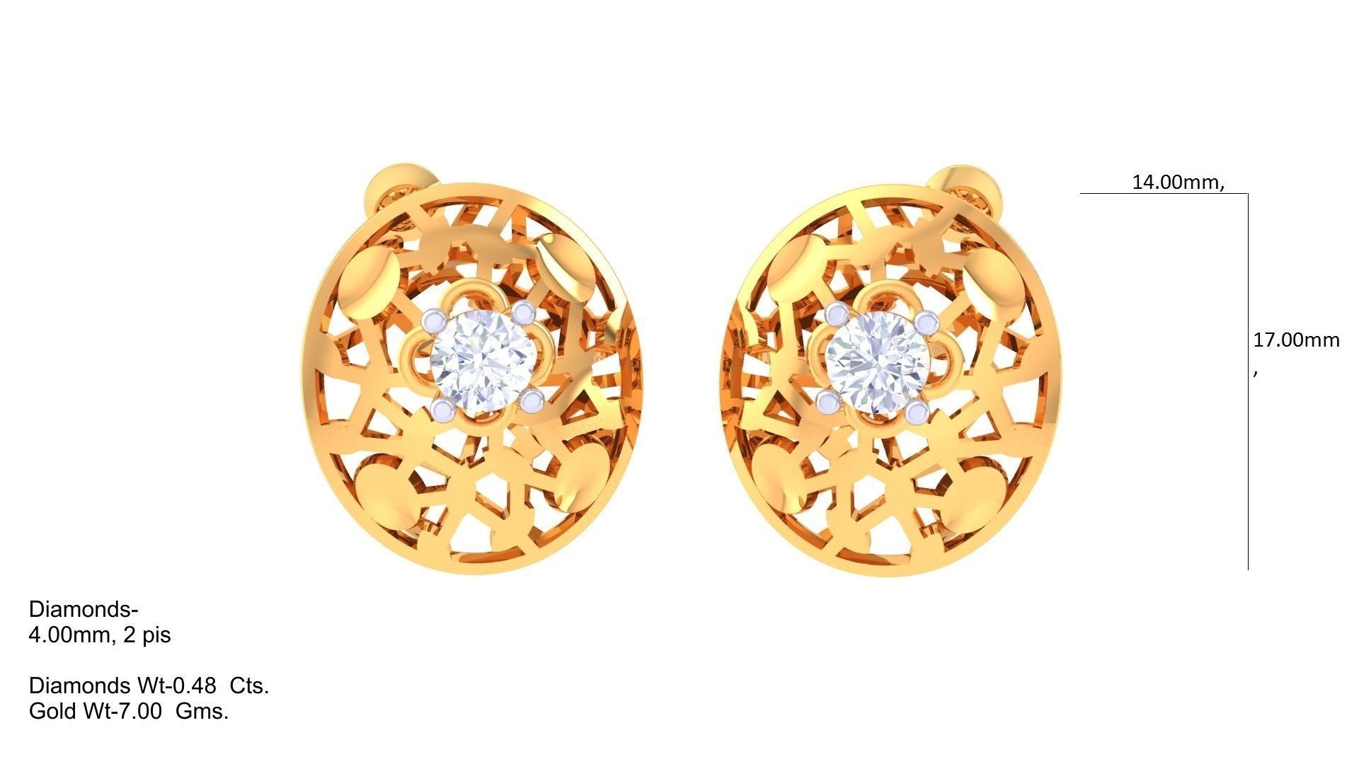 Women solitaire studs mesh Earrings 3dm stl 3mf obj glb gltf mtl 3D print model_1