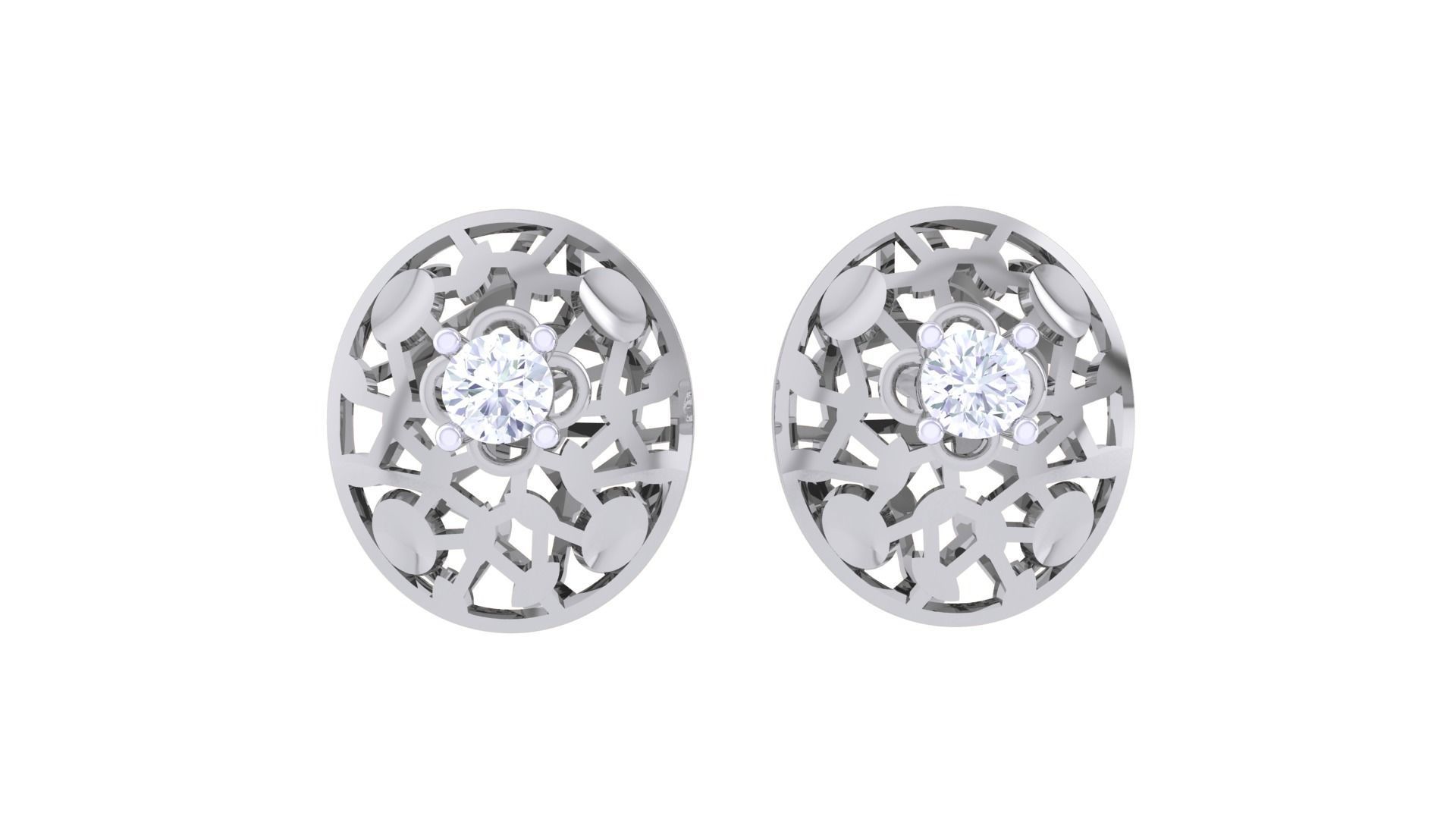 Women solitaire studs mesh Earrings 3dm stl 3mf obj glb gltf mtl 3D print model_9