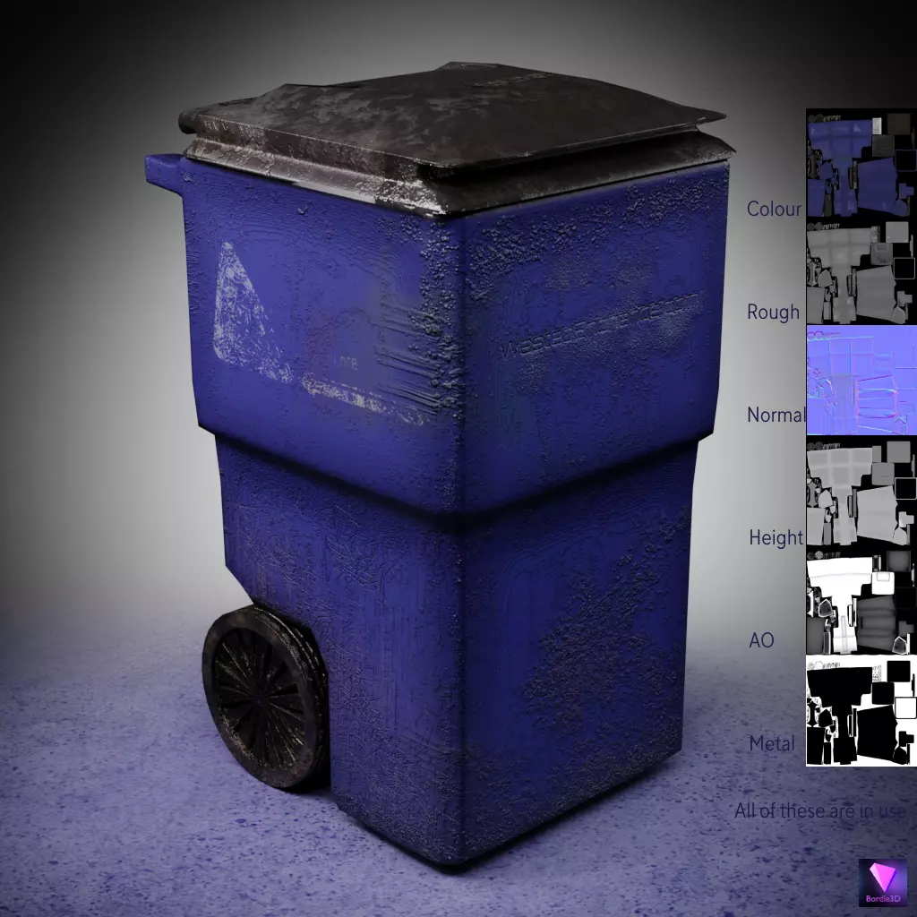 HD game-ready outdoor trash bin Low-poly 3D model_0